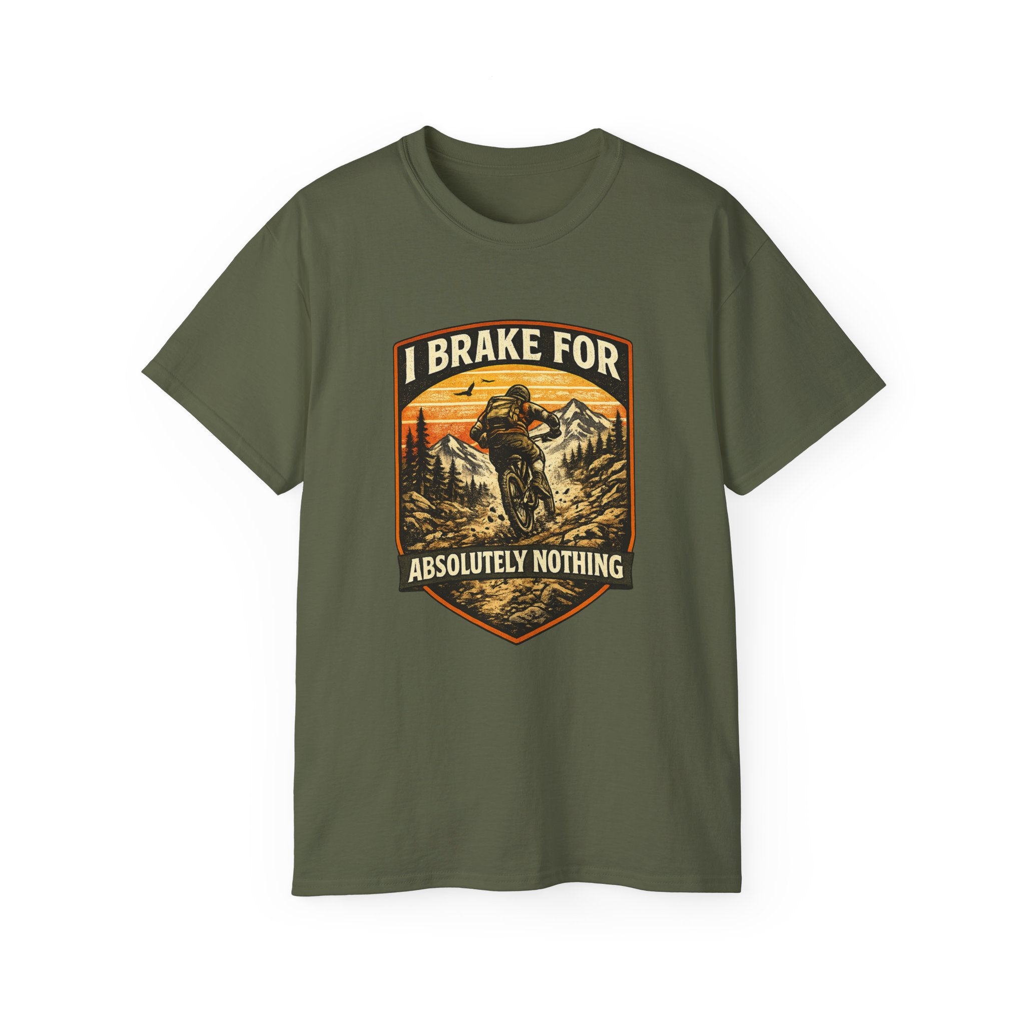 Mountain biking Tee Shirt — "I Brake for Absolutely Nothing" Vintage Rider Tee
