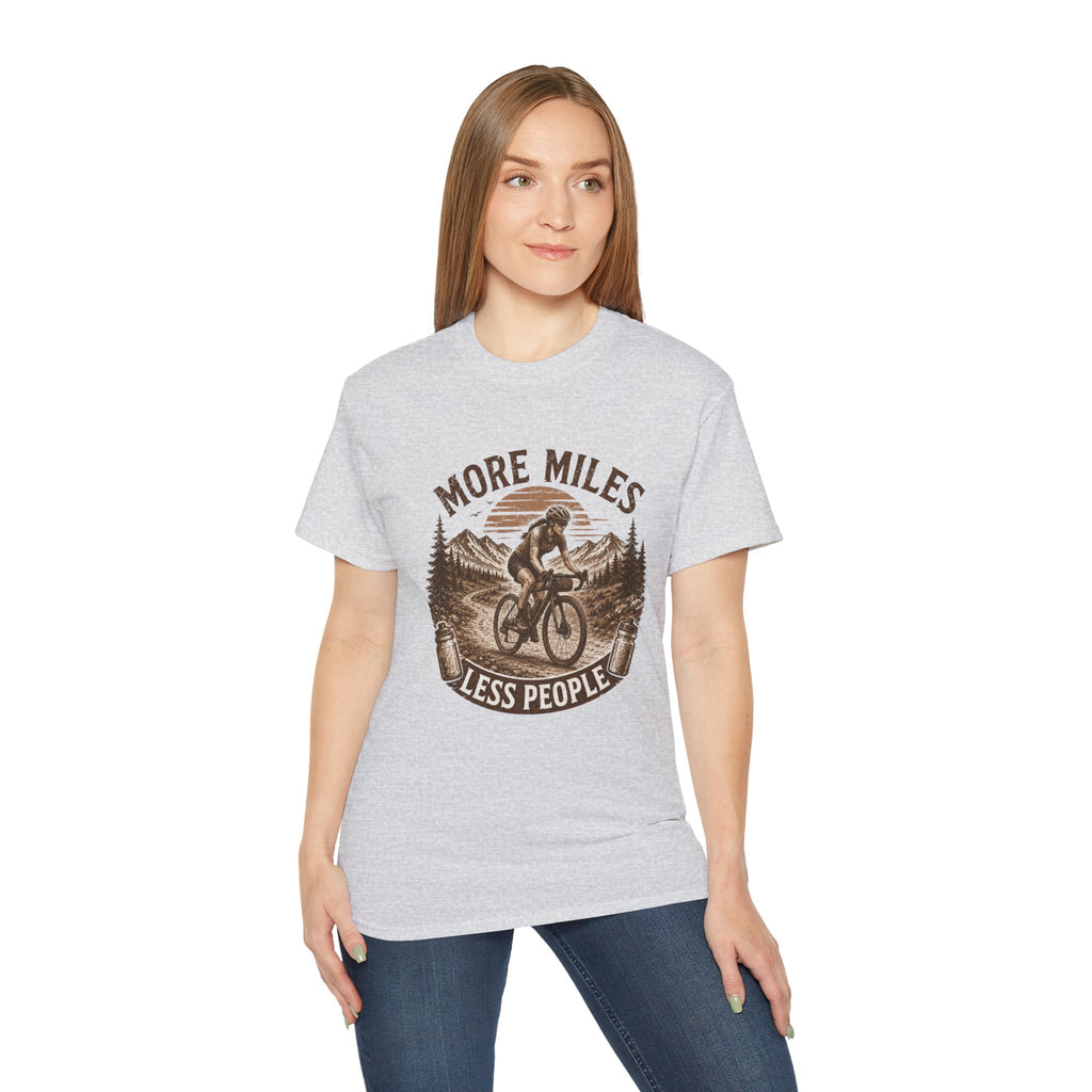 Women’s Gravel Cycling Tee — "More Miles Less People" Gravel Biker Shirt
