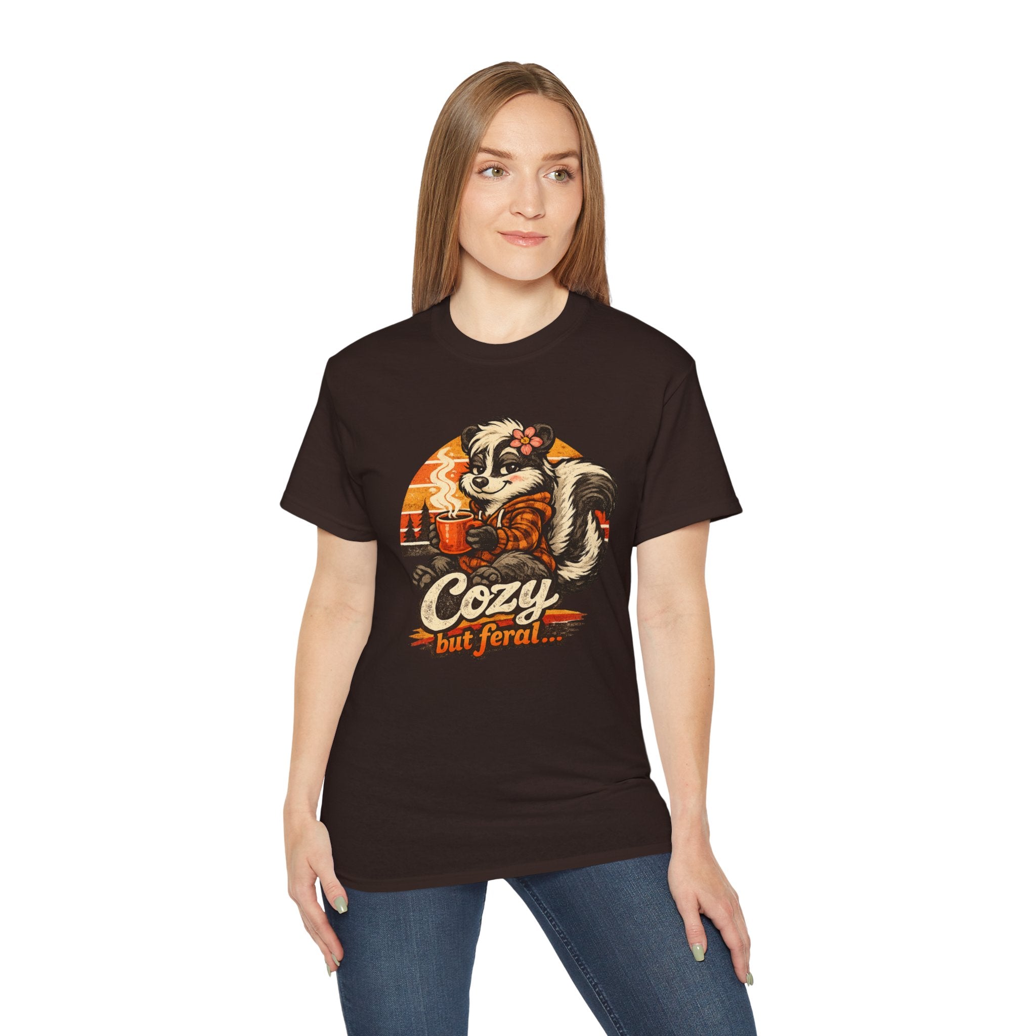 Cozy But Feral Skunk T-Shirt – Cute Retro Autumn Graphic Tee