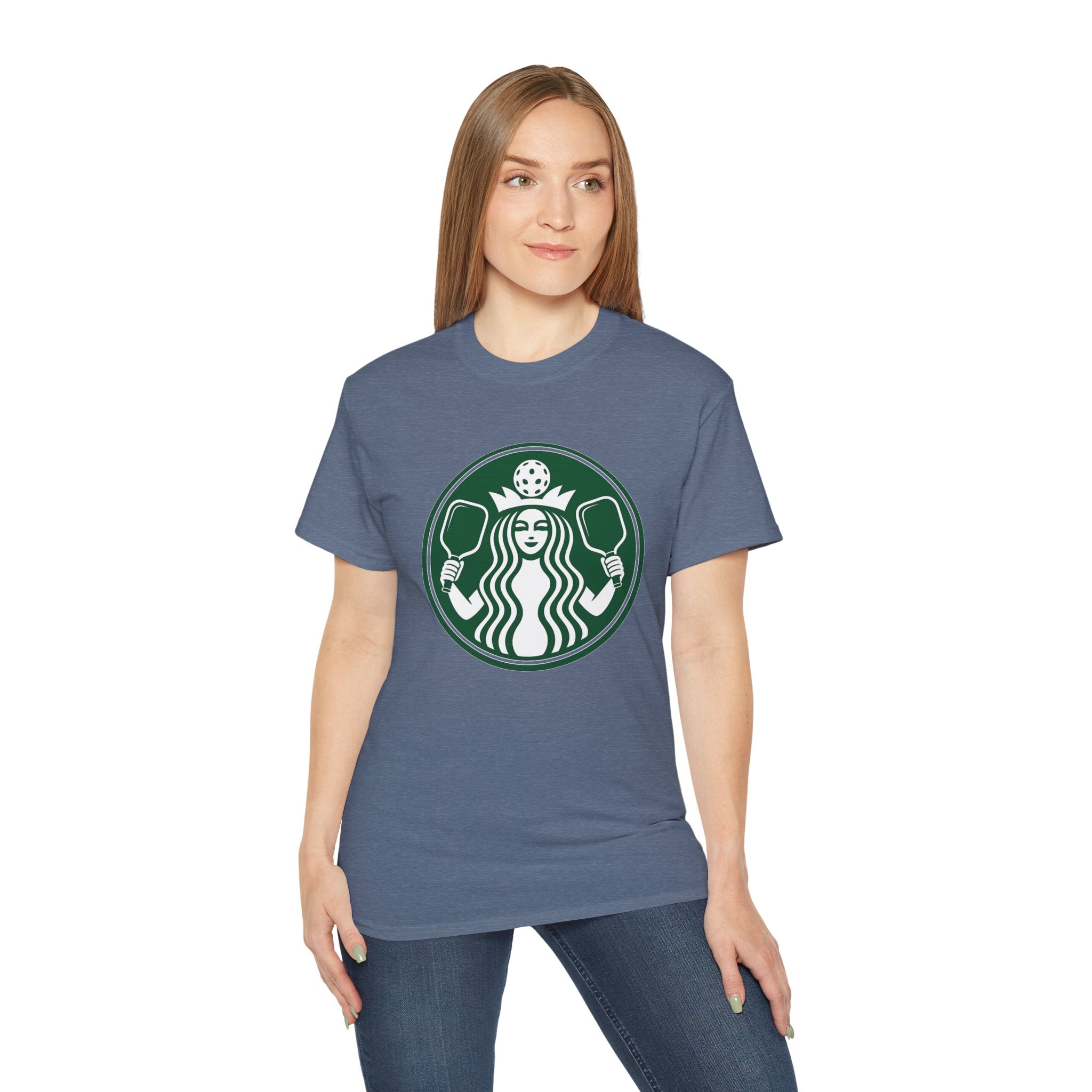 Coffee pickleball Logo Tee — Retro Mermaid Holding paddles Graphic T-Shirt