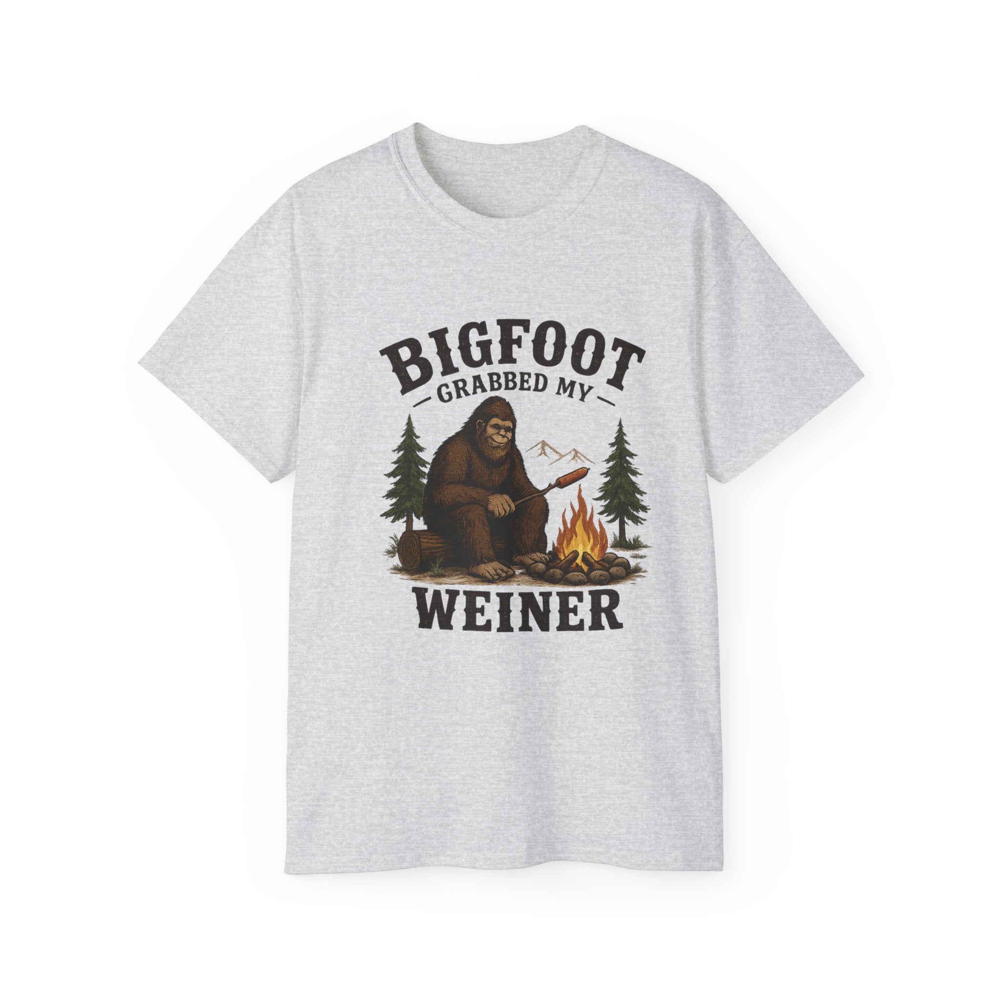 Bigfoot Grabbed My Weiner T-Shirt — Funny Camping Sasquatch Tee
