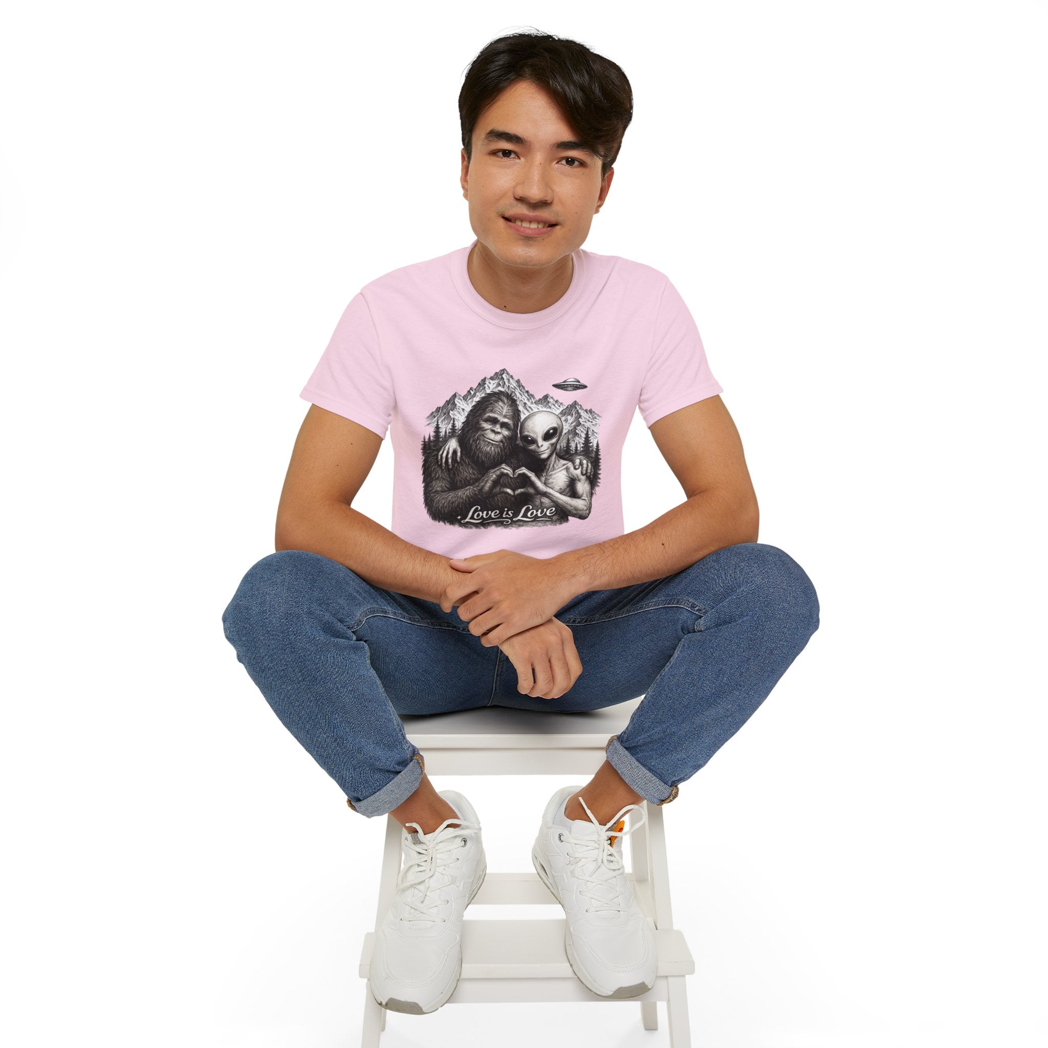 Love Is Love Tee — Bigfoot & Alien Heart Graphic T-Shirt