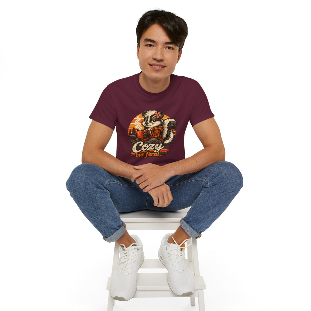 Cozy But Feral Skunk T-Shirt – Cute Retro Autumn Graphic Tee