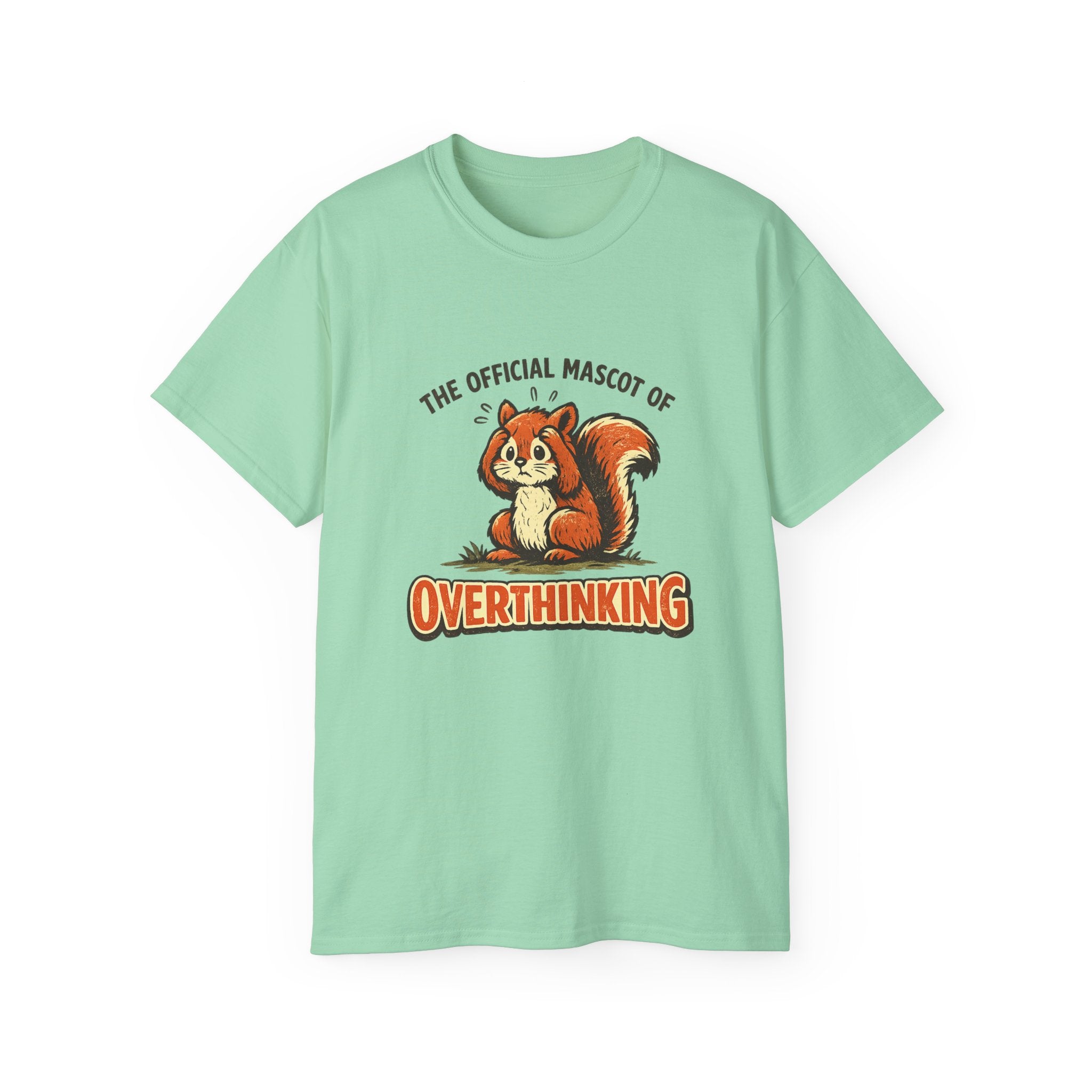 Overthinking Mascot T-Shirt — Cute Retro Squirrel Graphic Tee