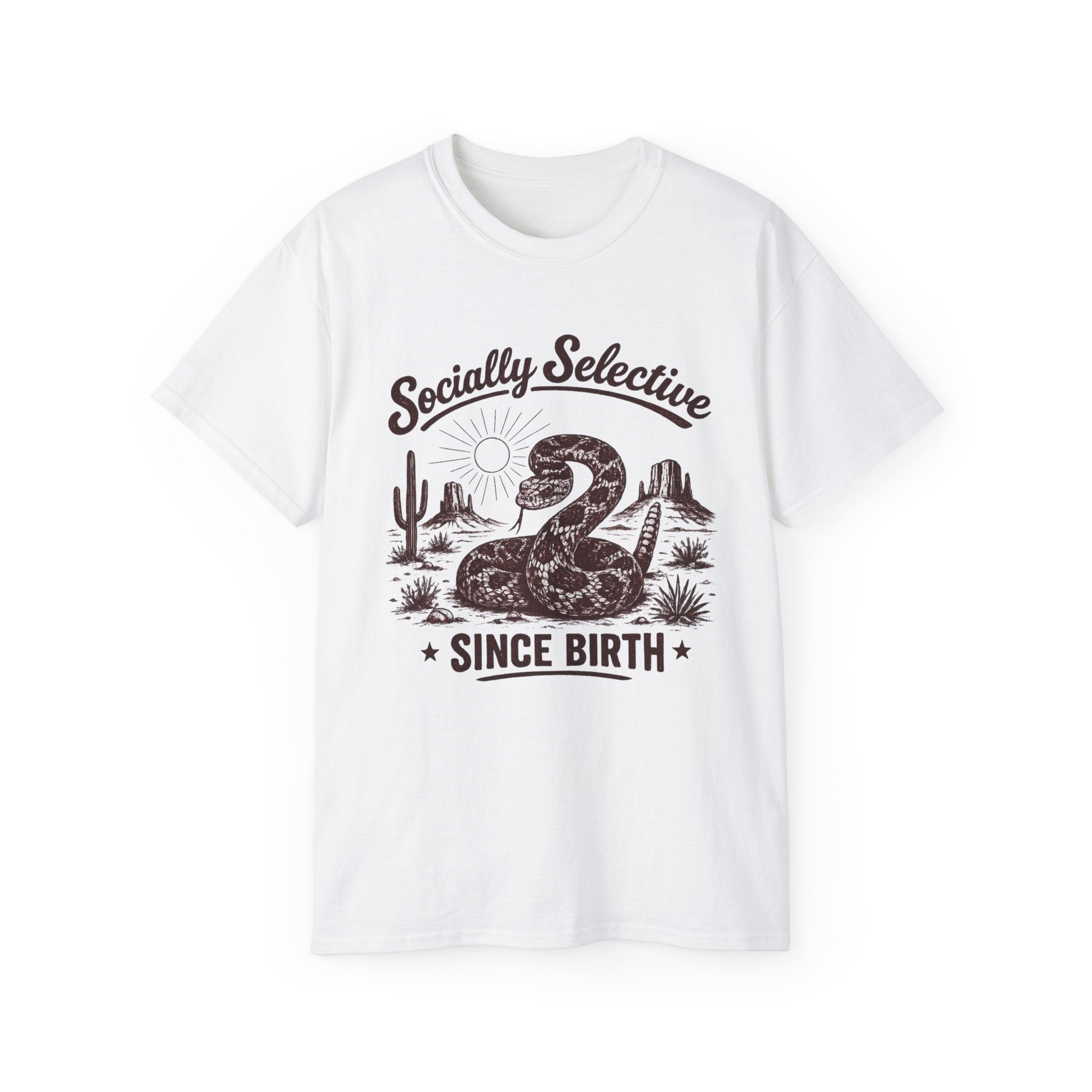 T-Shirt — "Socially Selective Since Birth" Vintage Desert Snake Graphic Tee