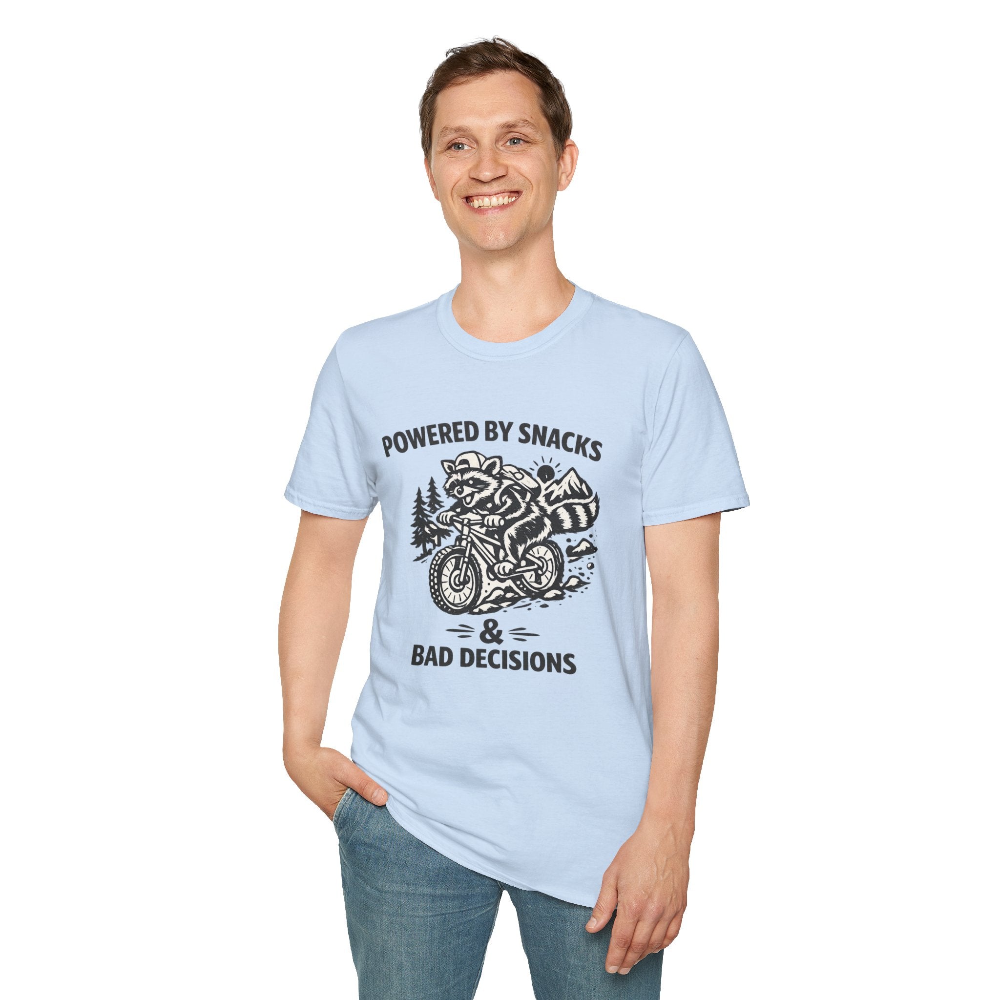 Mountain biking Tee Shirt  Powered by Snacks and Bad Decisions Graphic Tee
