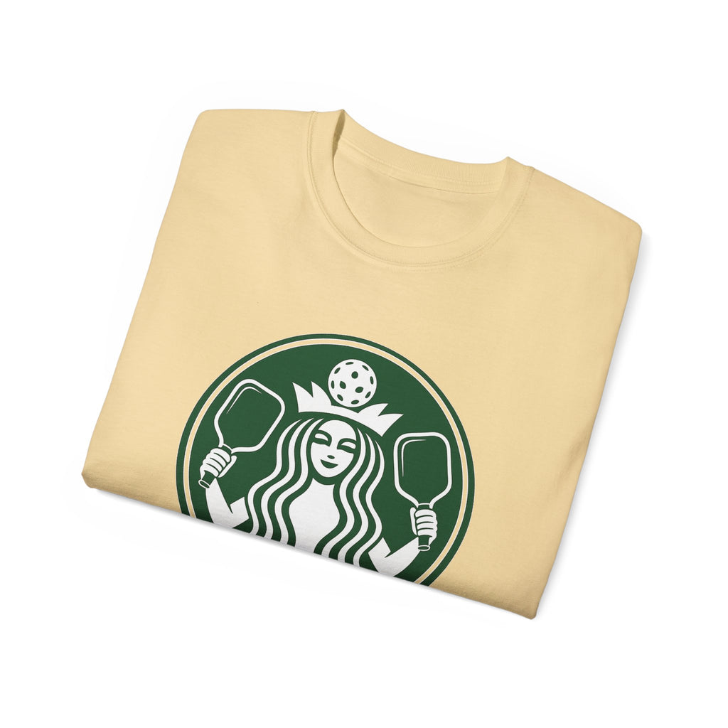 Coffee pickleball Logo Tee — Retro Mermaid Holding paddles Graphic T-Shirt