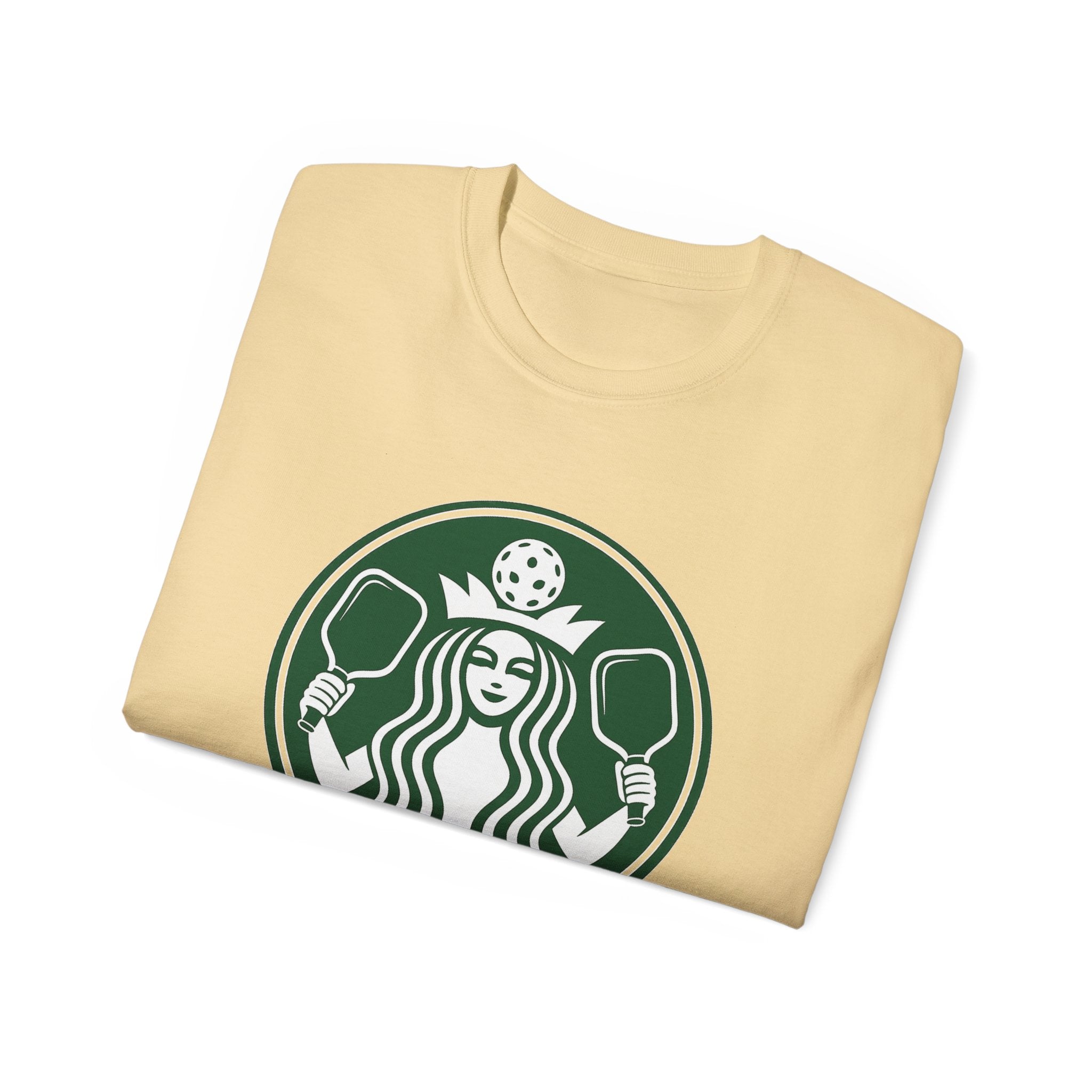 Coffee pickleball Logo Tee — Retro Mermaid Holding paddles Graphic T-Shirt
