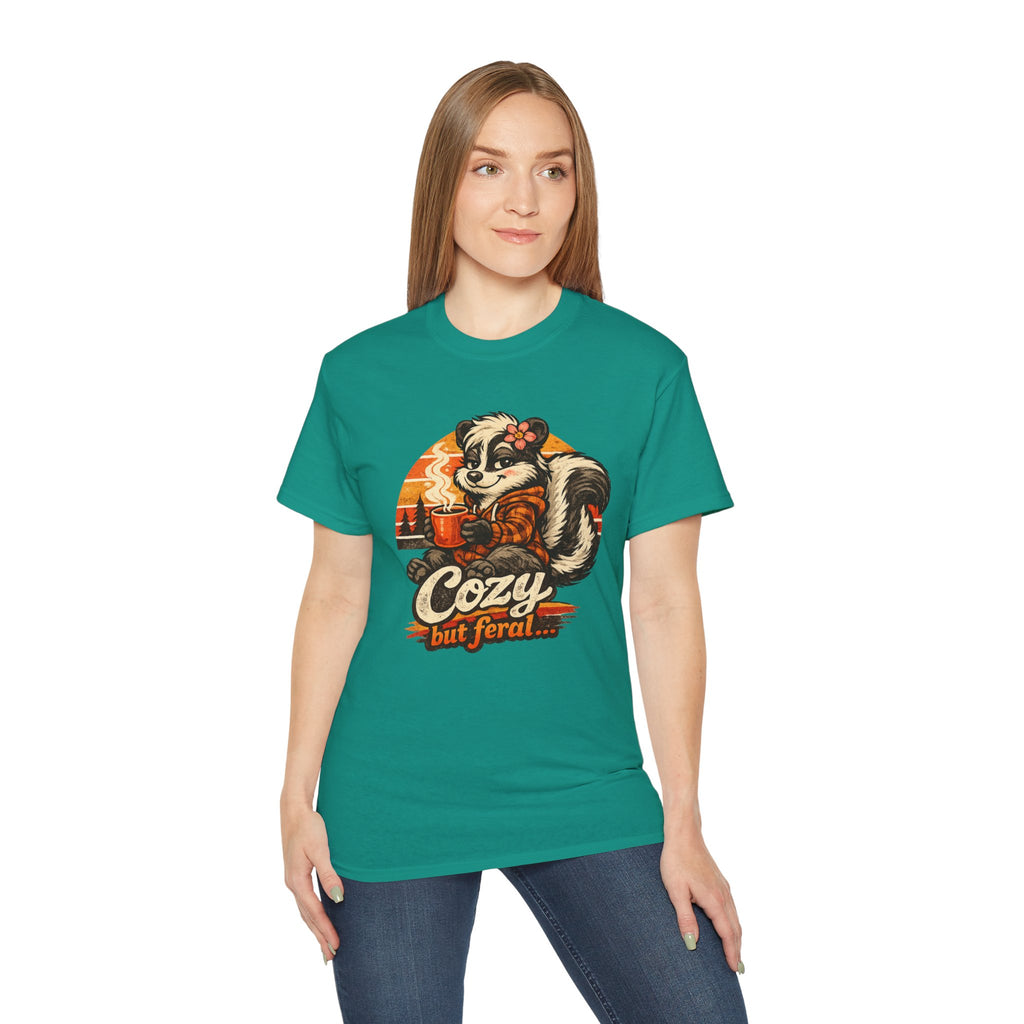 Cozy But Feral Skunk T-Shirt – Cute Retro Autumn Graphic Tee