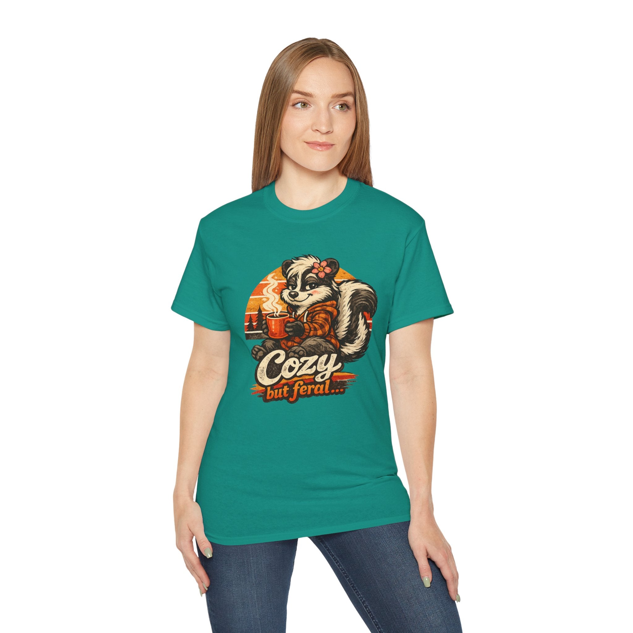 Cozy But Feral Skunk T-Shirt – Cute Retro Autumn Graphic Tee