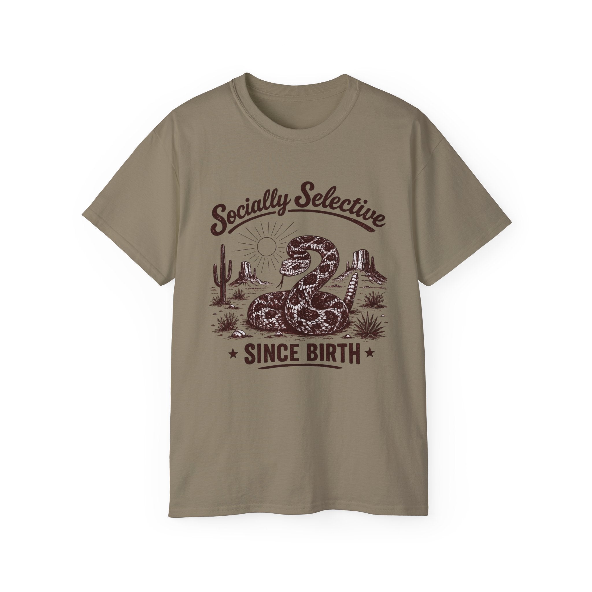 T-Shirt — "Socially Selective Since Birth" Vintage Desert Snake Graphic Tee