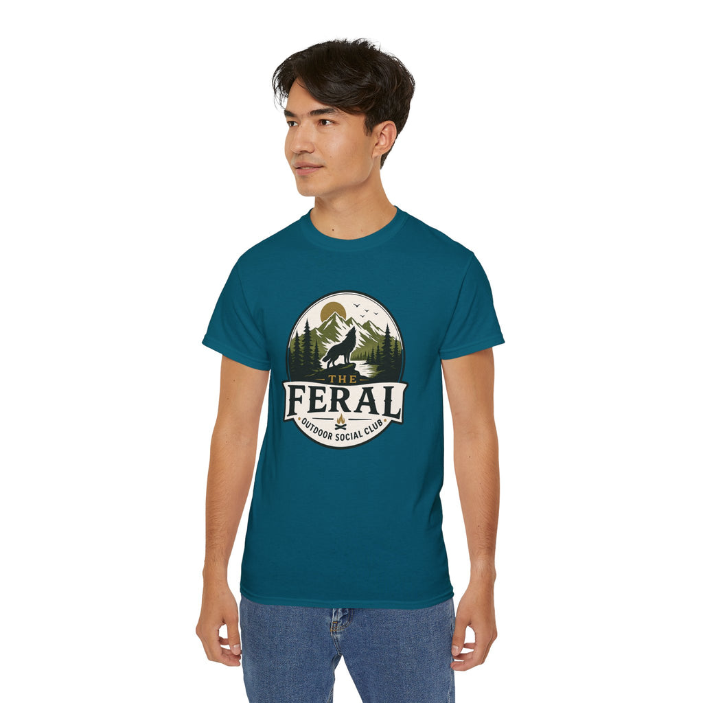 Feral Outdoor Social Club T-Shirt — Wilderness Wolf Logo Tee