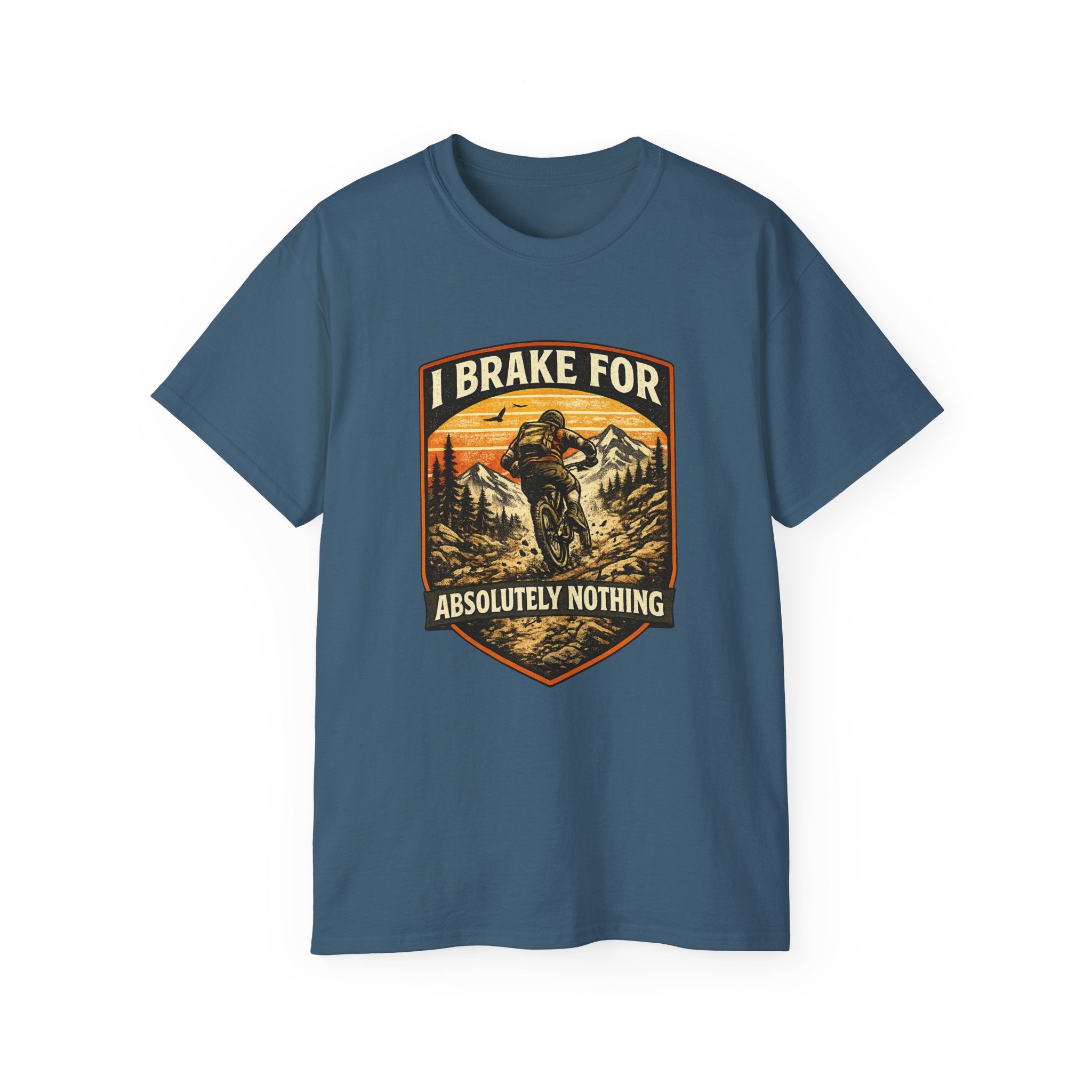 Mountain biking Tee Shirt — "I Brake for Absolutely Nothing" Vintage Rider Tee