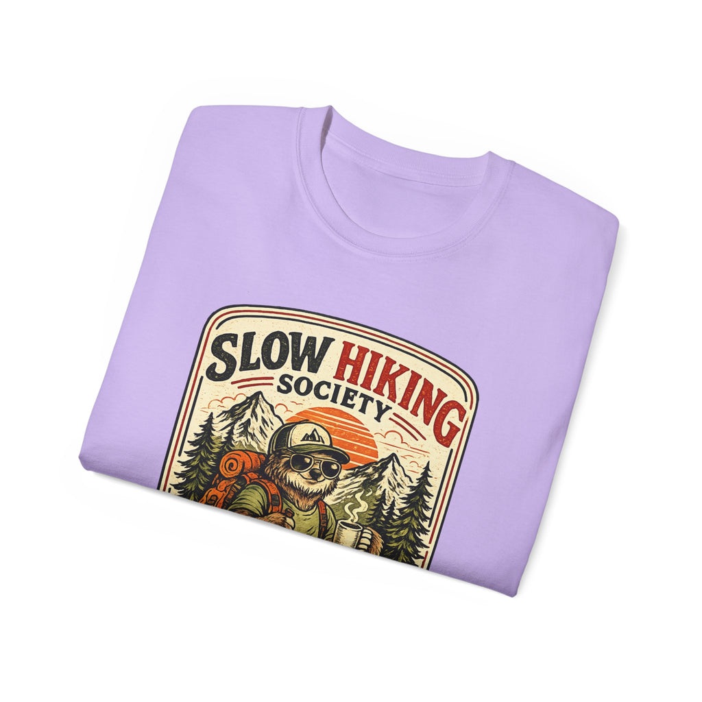 Slow Hiking Society T-Shirt — 'Last One to the Top Wins' Vintage Outdoor Tee