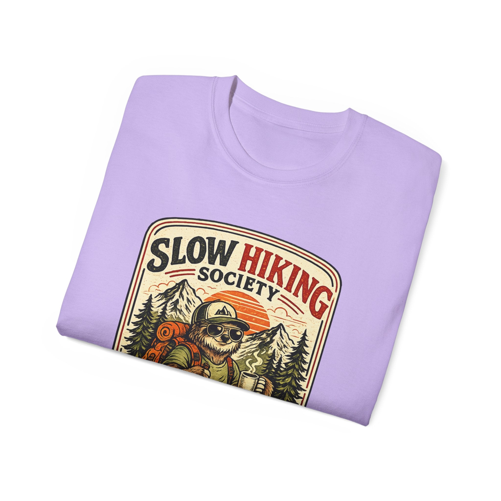 Slow Hiking Society T-Shirt — 'Last One to the Top Wins' Vintage Outdoor Tee