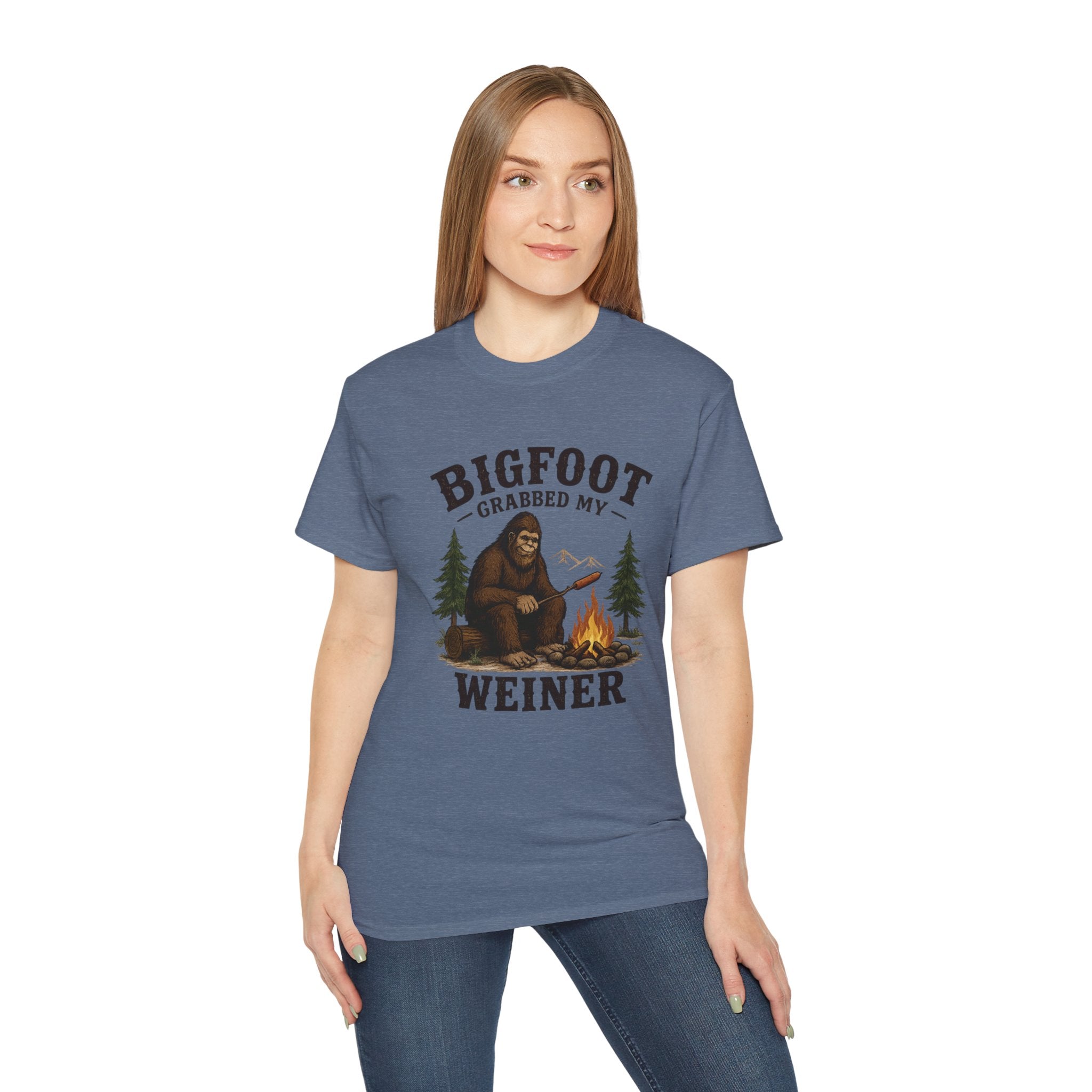 Bigfoot Grabbed My Weiner T-Shirt — Funny Camping Sasquatch Tee