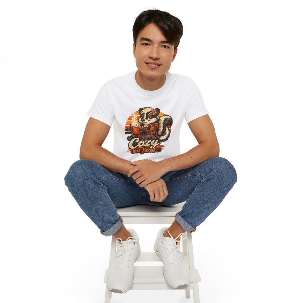 Cozy But Feral Skunk T-Shirt – Cute Retro Autumn Graphic Tee
