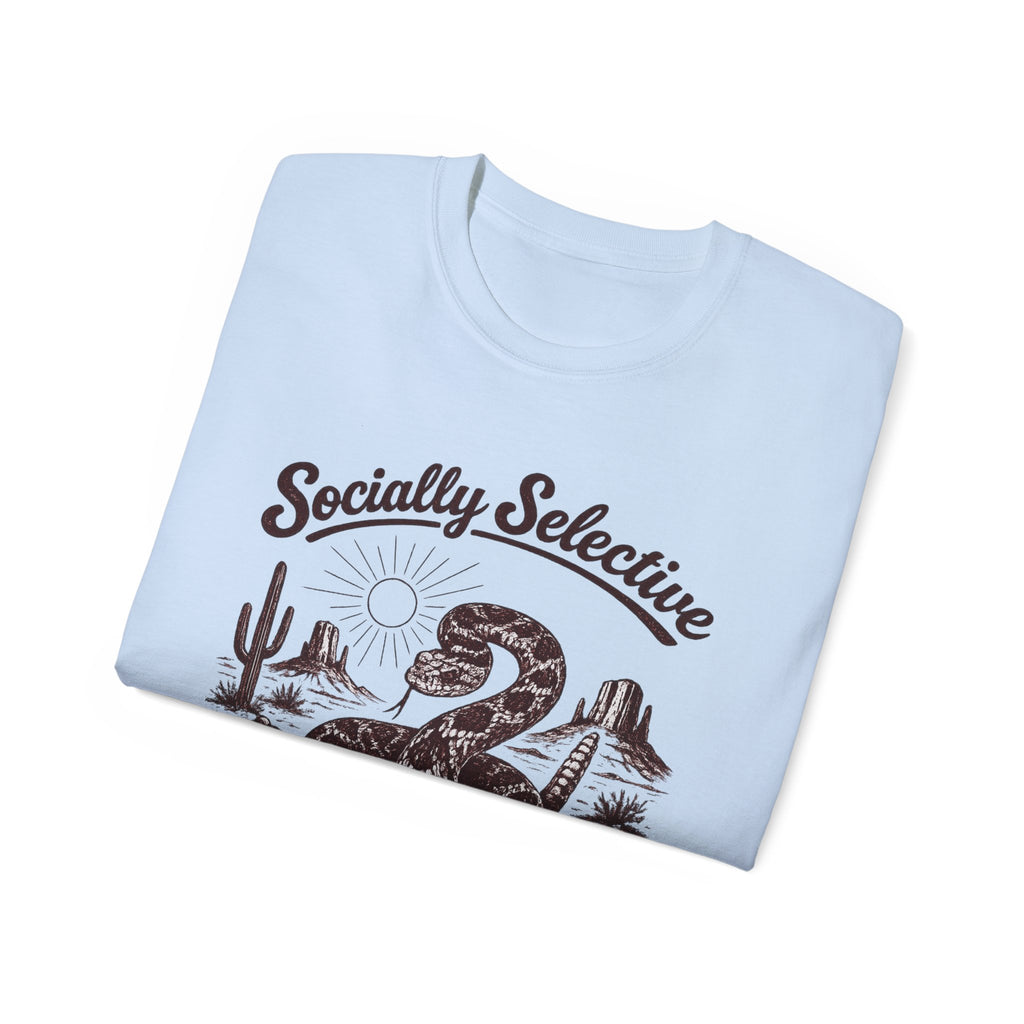 T-Shirt — "Socially Selective Since Birth" Vintage Desert Snake Graphic Tee
