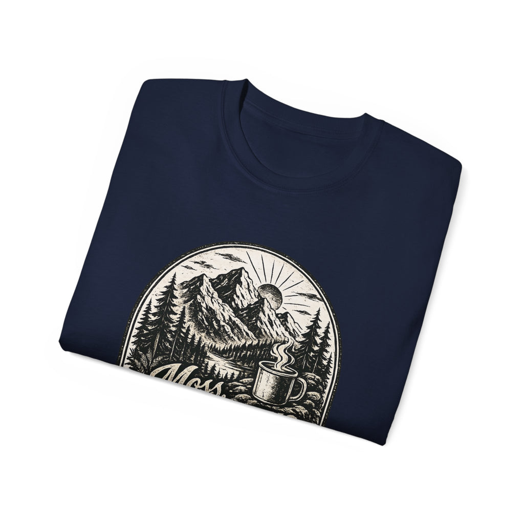 Moss, Mountains & Morning Coffee T-Shirt — Vintage Camping Coffee Tee