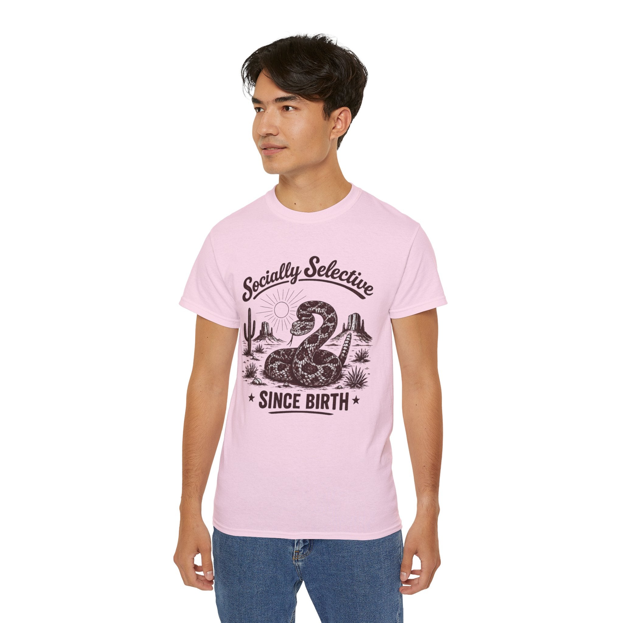 T-Shirt — "Socially Selective Since Birth" Vintage Desert Snake Graphic Tee