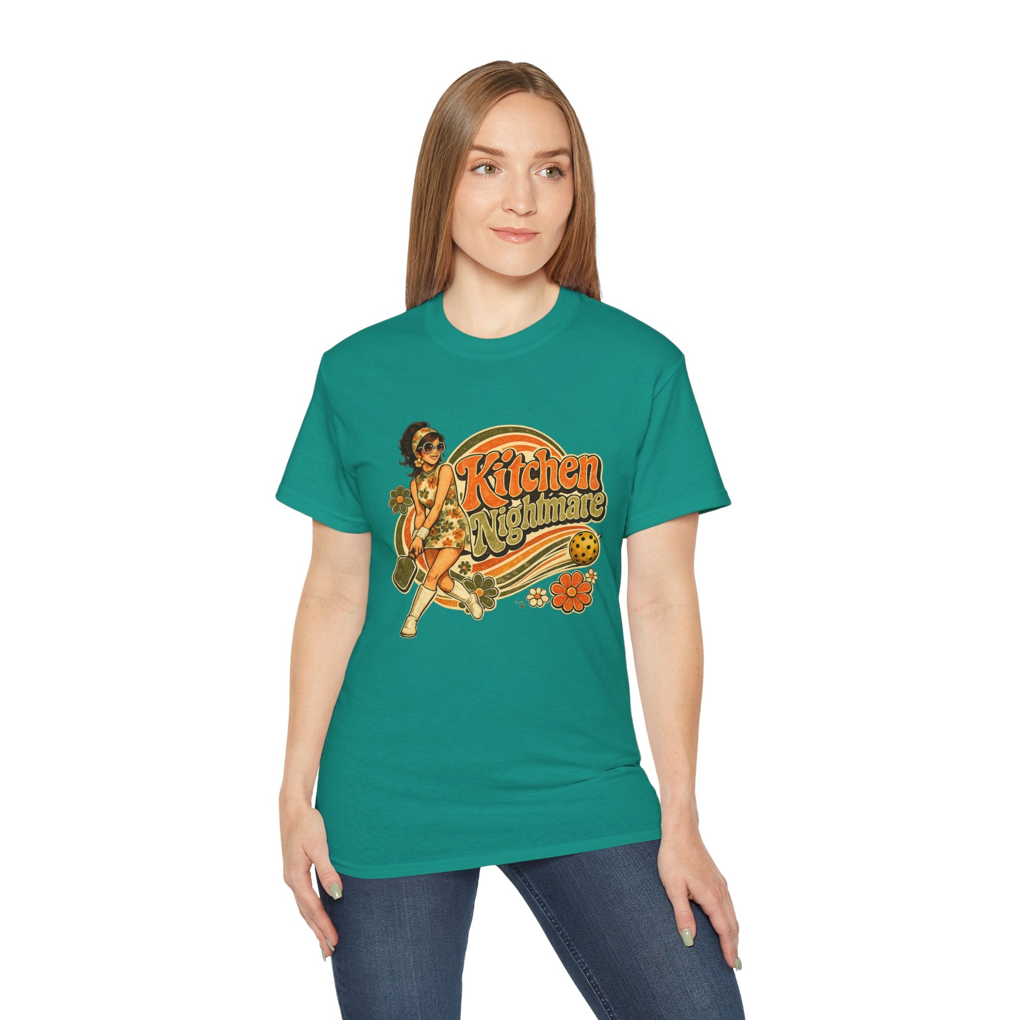 Kitchen Nightmare Retro Tee — Vintage Pinup Pickleball Graphic Shirt