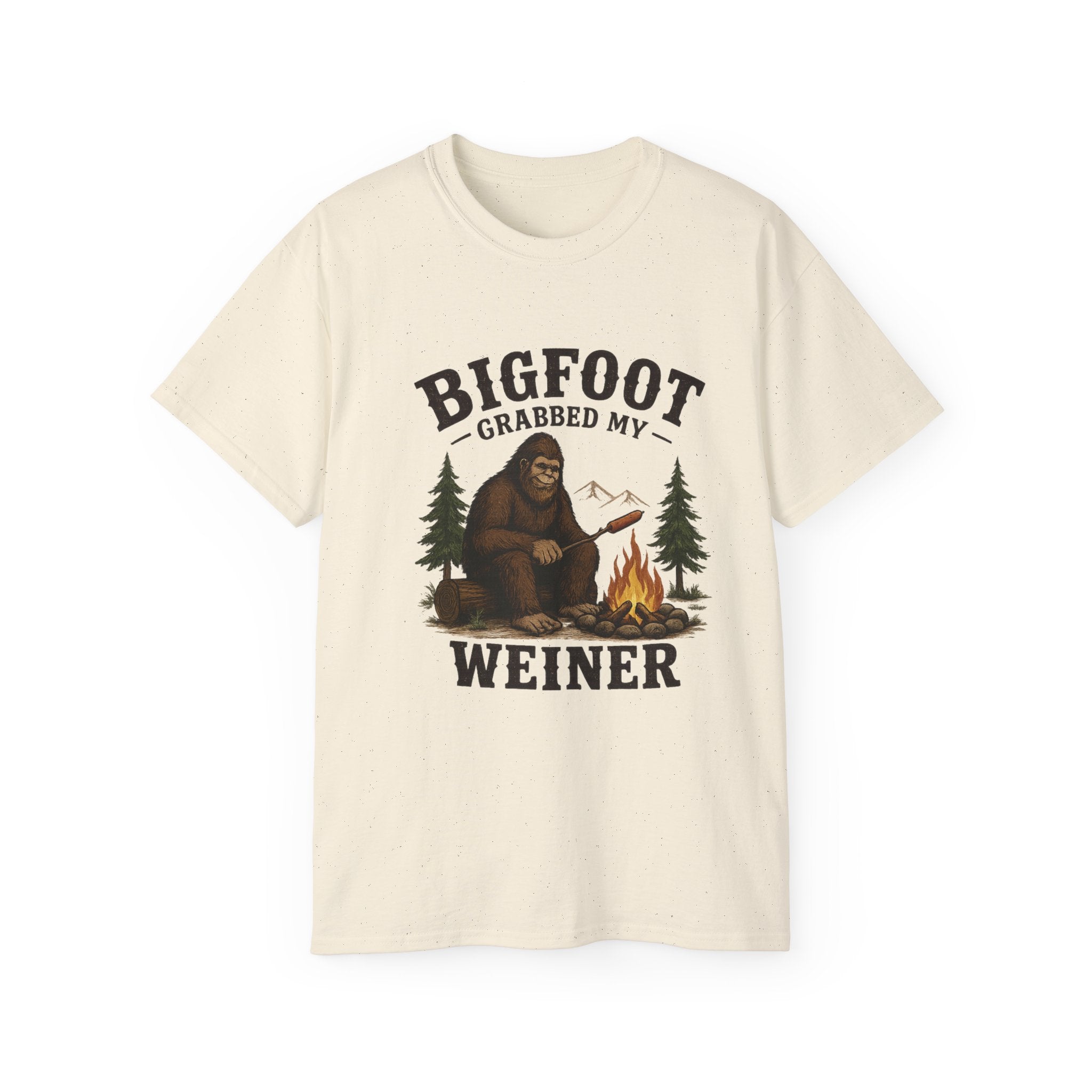 Bigfoot Grabbed My Weiner T-Shirt — Funny Camping Sasquatch Tee