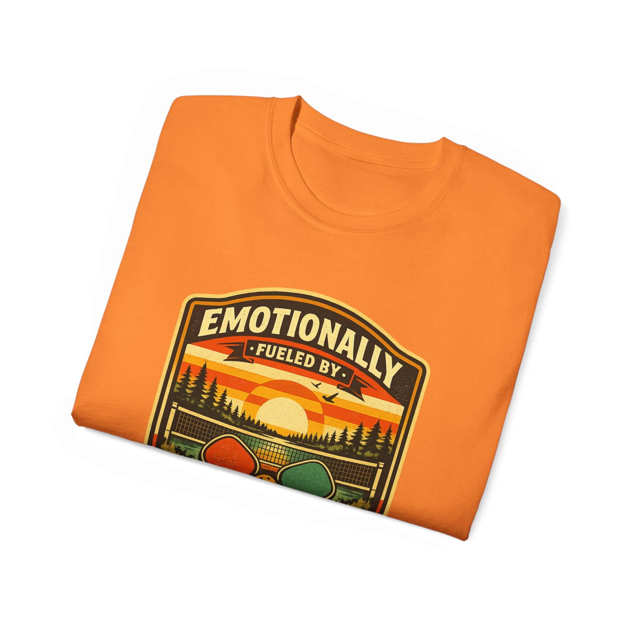 Pickleball Sunset Badge T‑Shirt  Emotionally Fueled by Pickleball