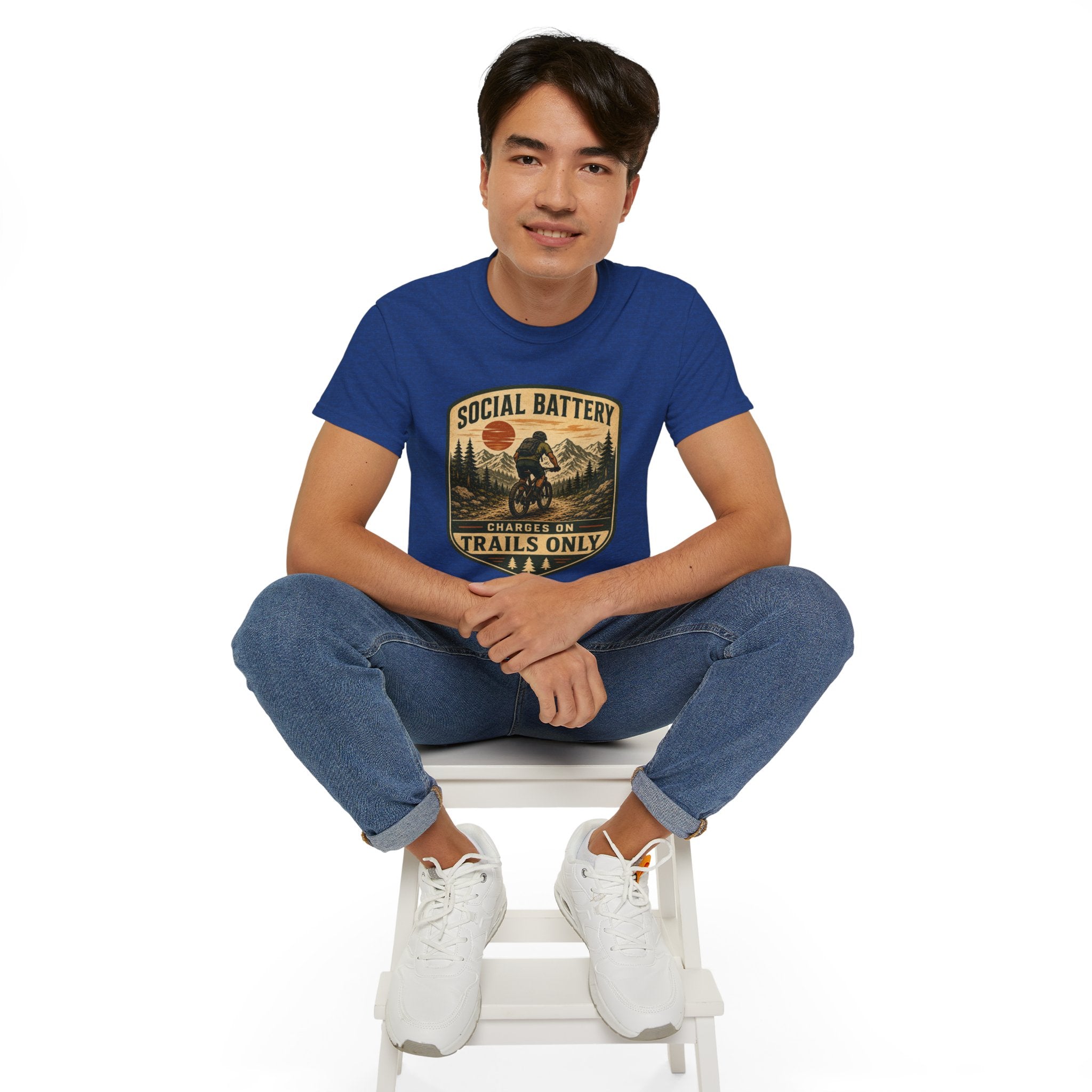 Mountain Biking Tee — "Social Battery Charges on Trails Only" Graphic T‑Shirt