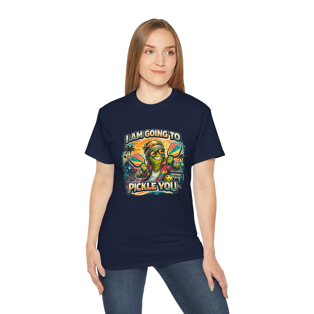I Am Going To Pickle You Tee — Funny Pickleball Character Graphic T-Shirt