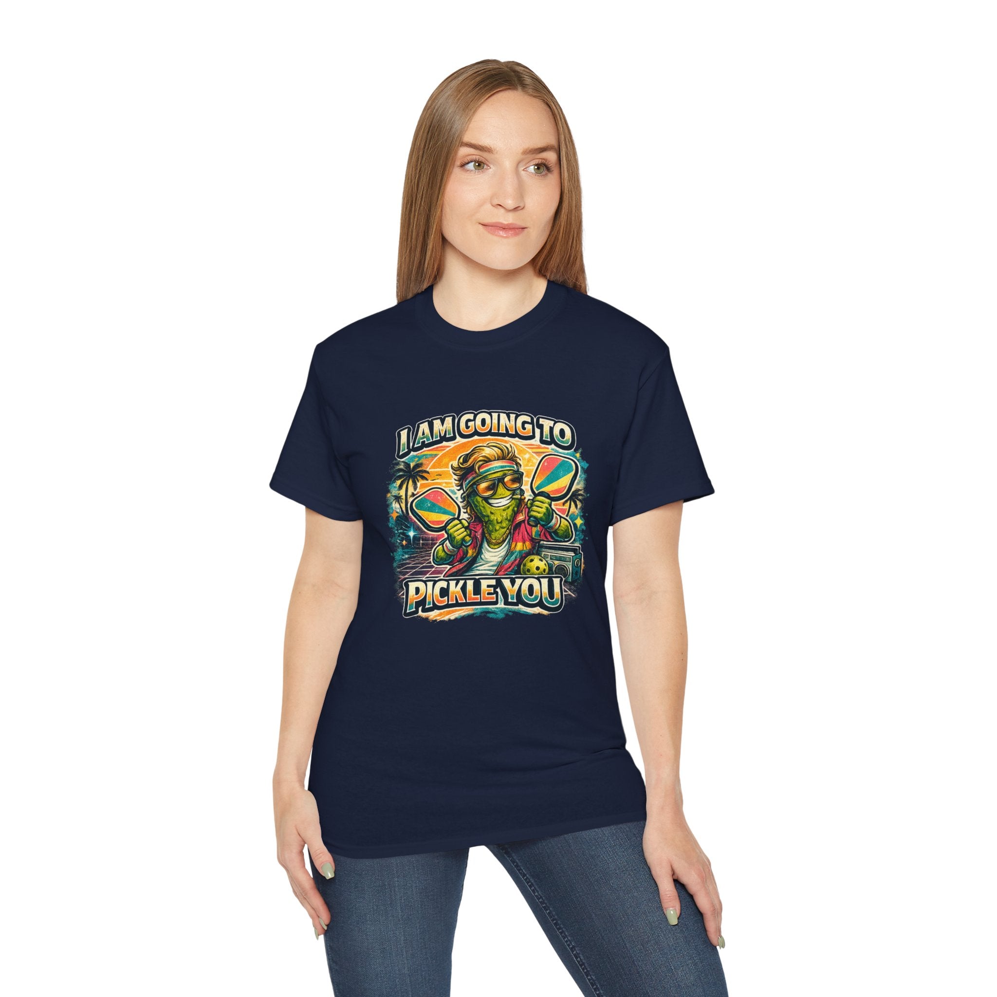 I Am Going To Pickle You Tee — Funny Pickleball Character Graphic T-Shirt