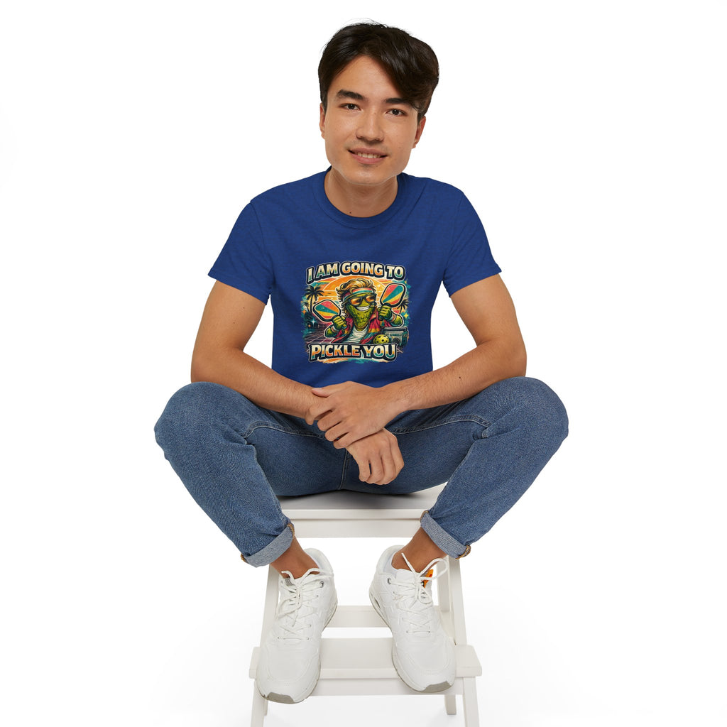 I Am Going To Pickle You Tee — Funny Pickleball Character Graphic T-Shirt