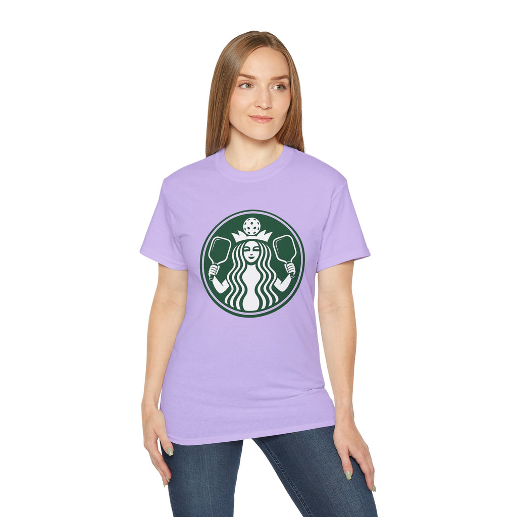 Coffee pickleball Logo Tee — Retro Mermaid Holding paddles Graphic T-Shirt