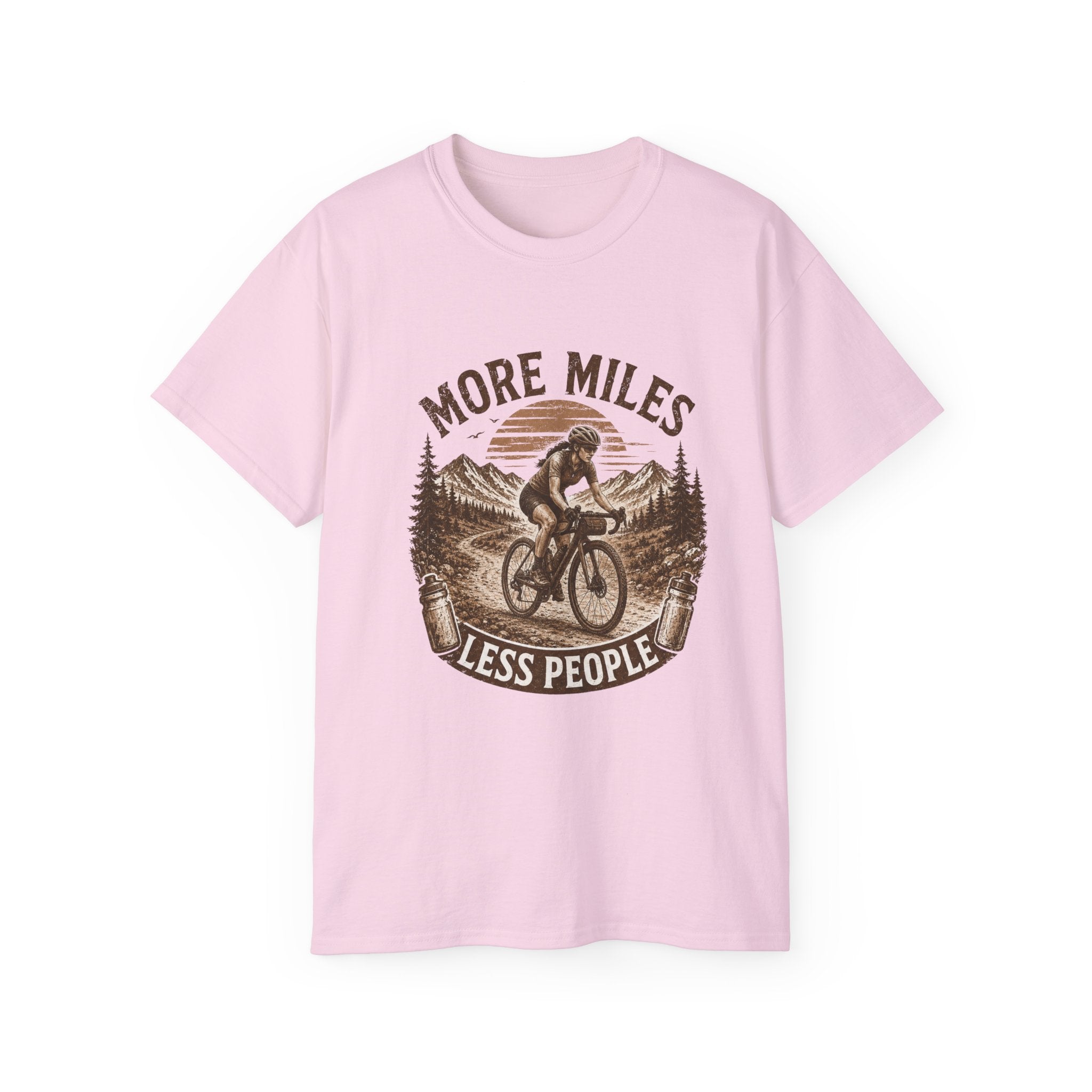 Women’s Gravel Cycling Tee — "More Miles Less People" Gravel Biker Shirt