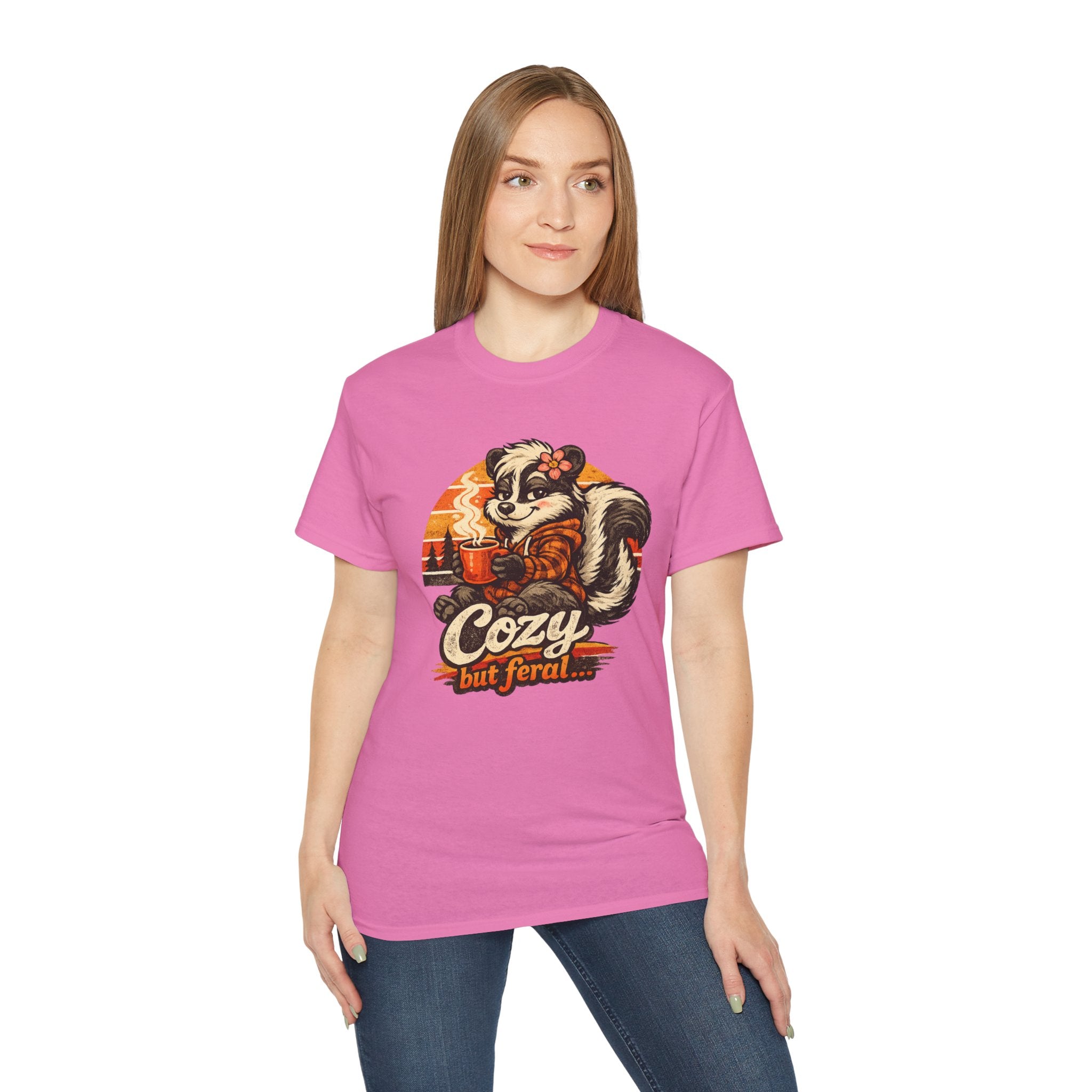 Cozy But Feral Skunk T-Shirt – Cute Retro Autumn Graphic Tee