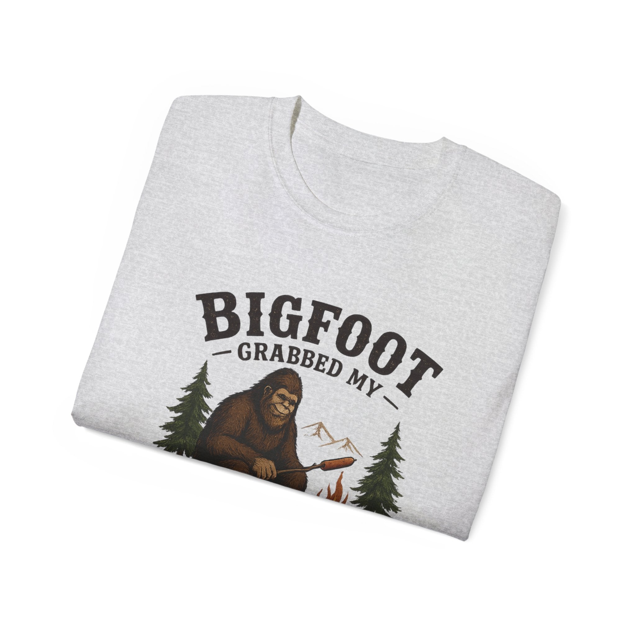Bigfoot Grabbed My Weiner T-Shirt — Funny Camping Sasquatch Tee