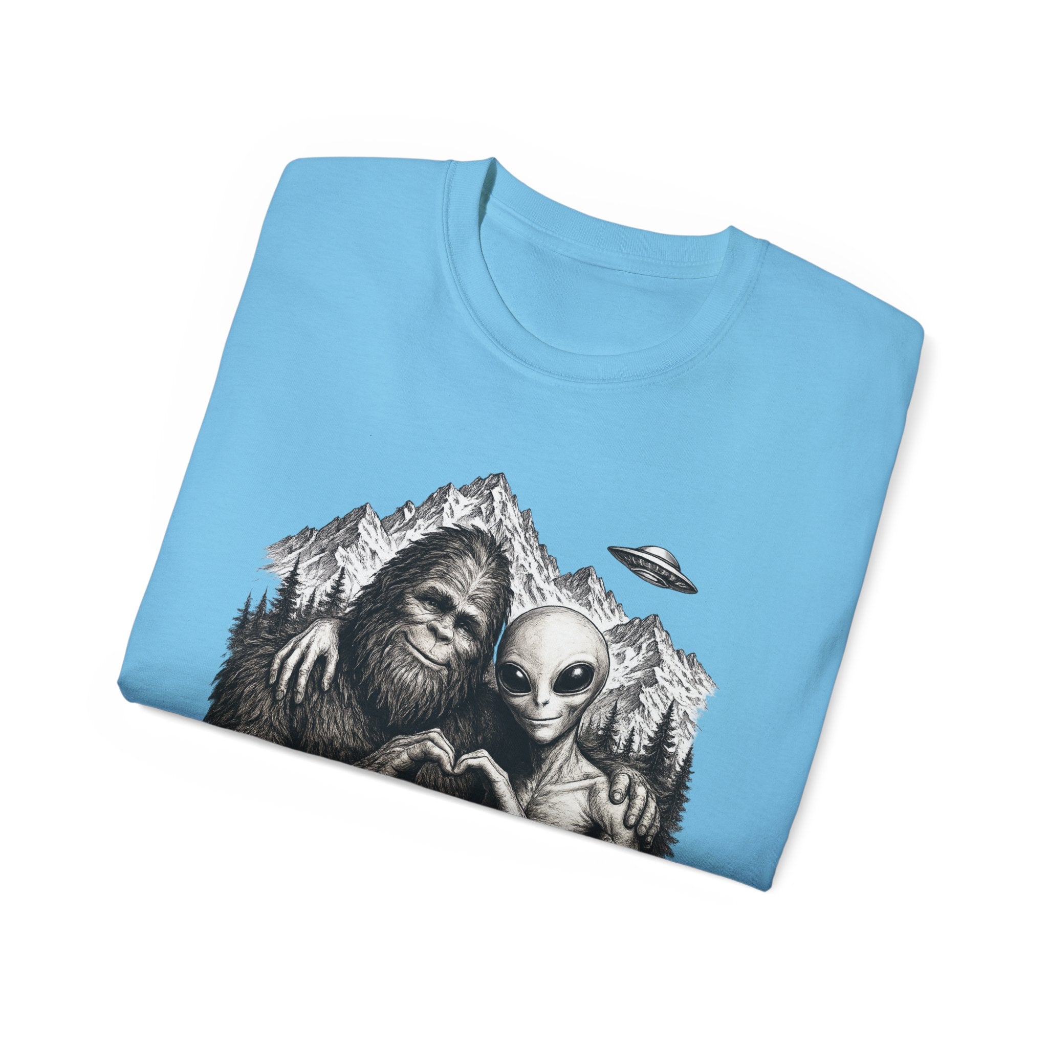 Love Is Love Tee — Bigfoot & Alien Heart Graphic T-Shirt