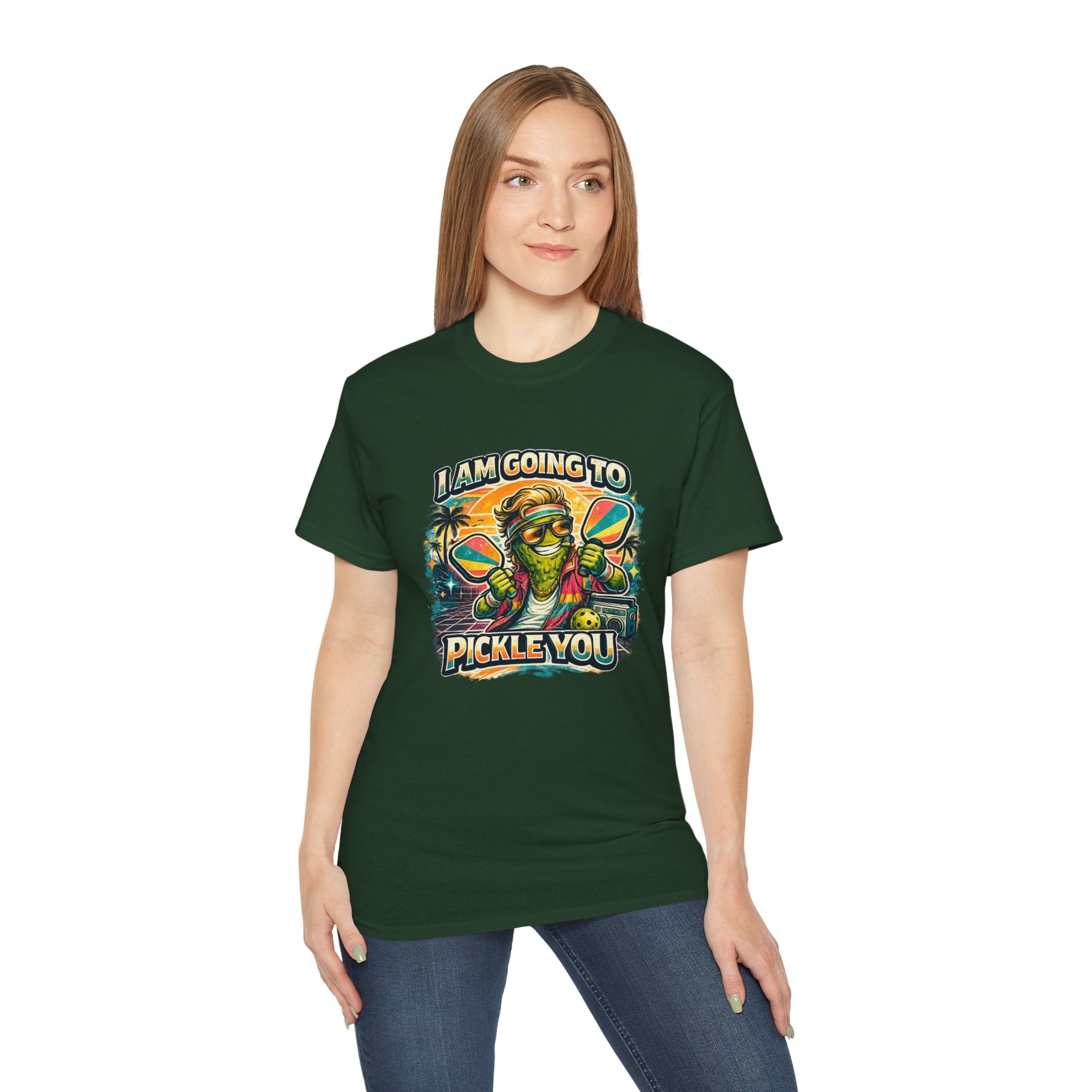 I Am Going To Pickle You Tee — Funny Pickleball Character Graphic T-Shirt