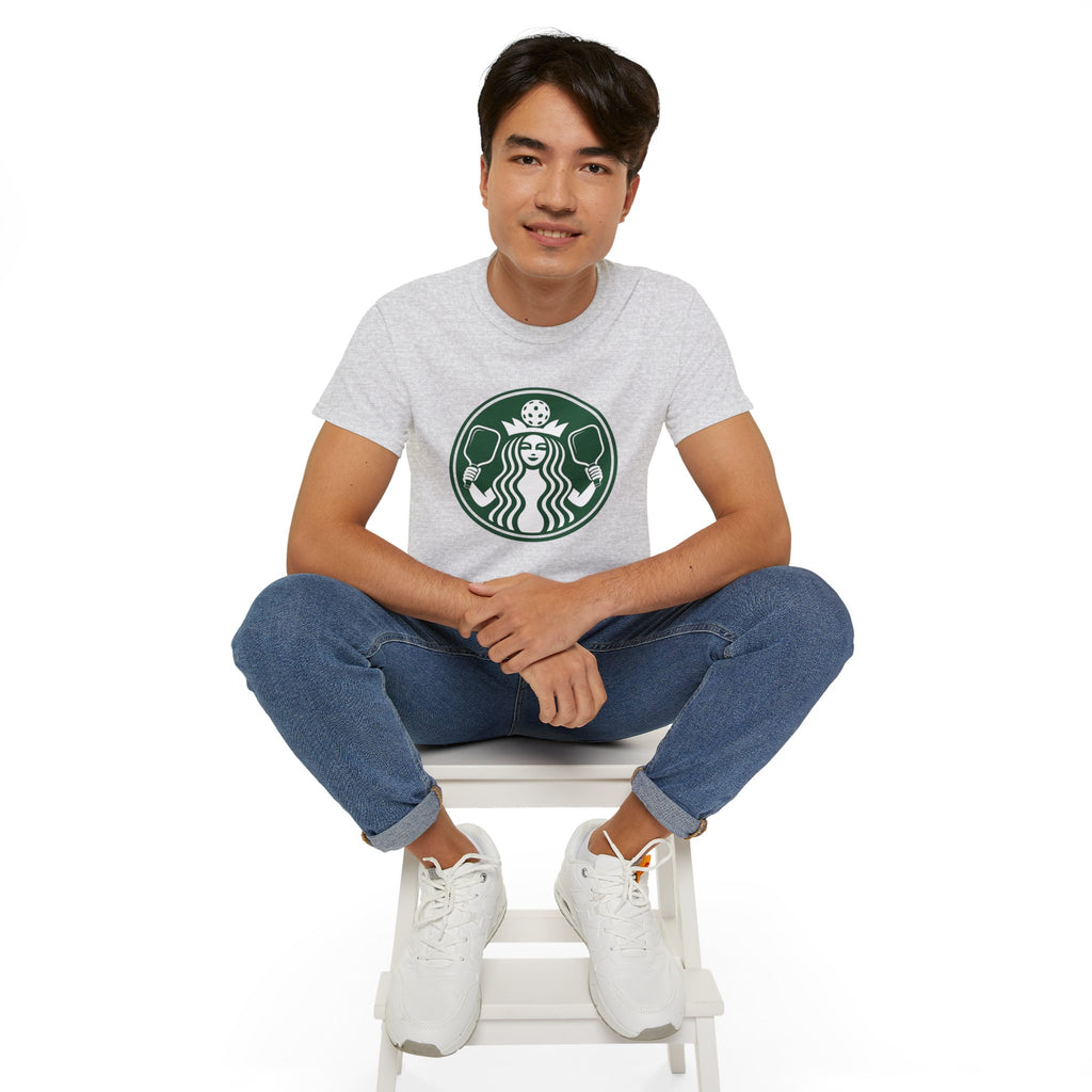 Coffee pickleball Logo Tee — Retro Mermaid Holding paddles Graphic T-Shirt