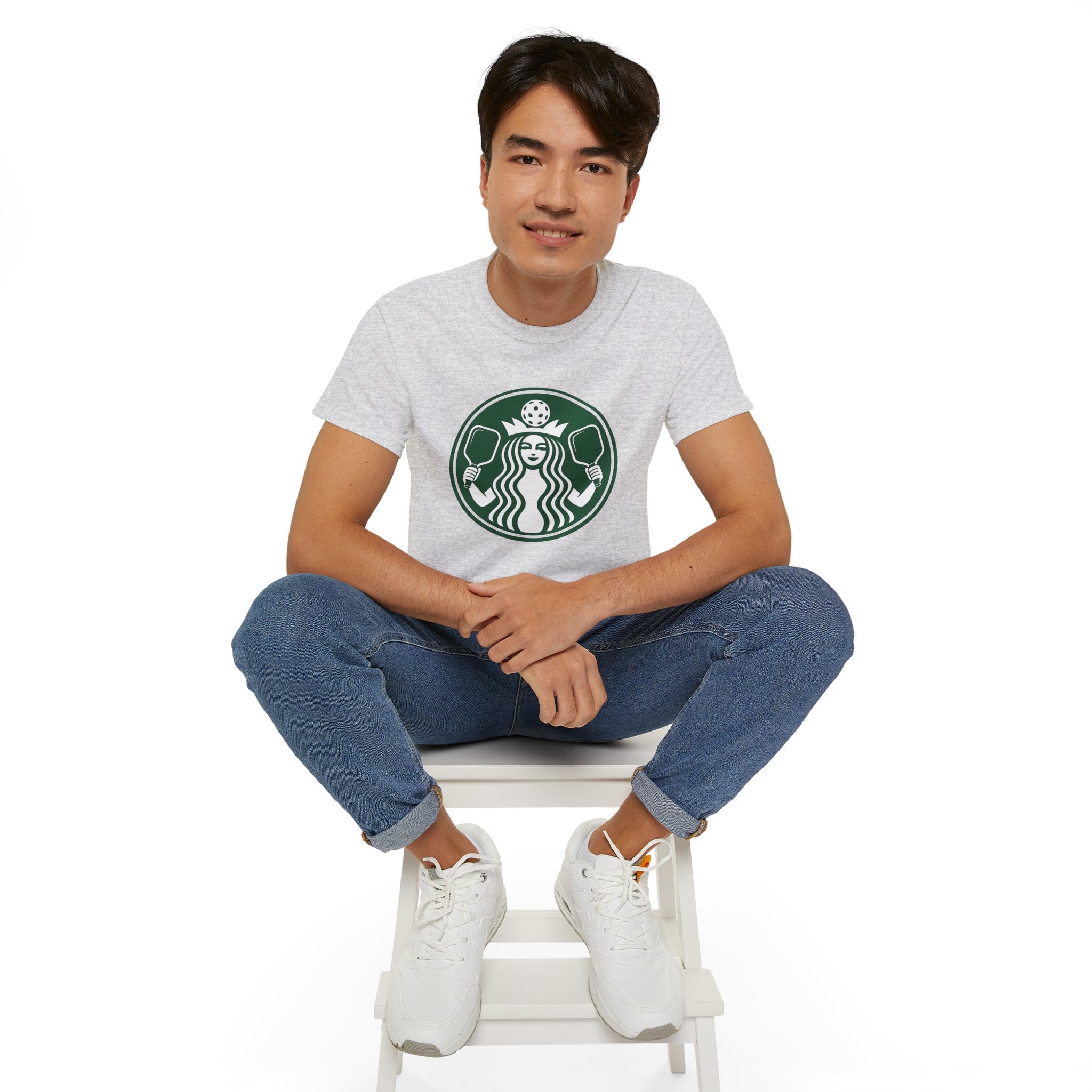 Coffee pickleball Logo Tee — Retro Mermaid Holding paddles Graphic T-Shirt