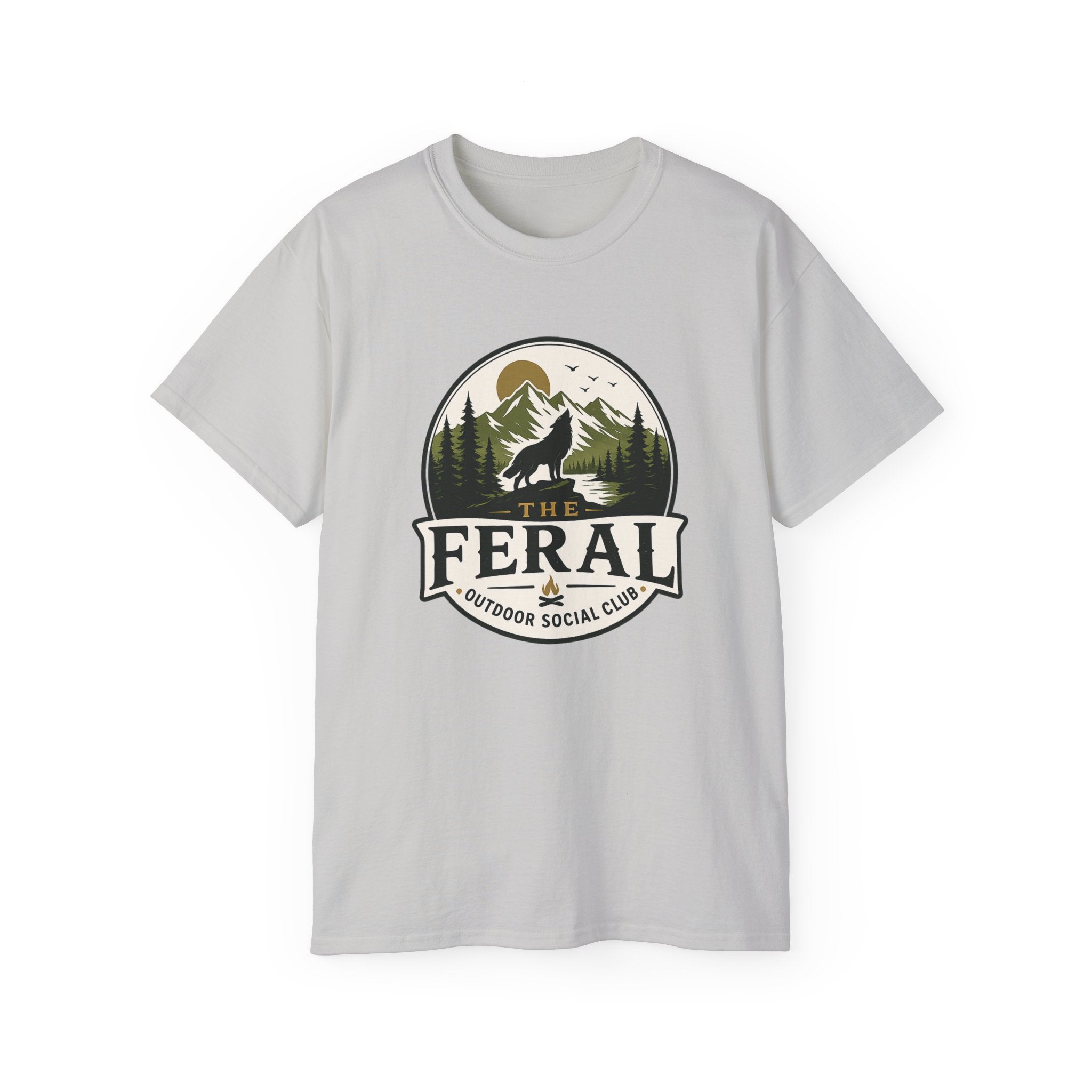 Feral Outdoor Social Club T-Shirt — Wilderness Wolf Logo Tee