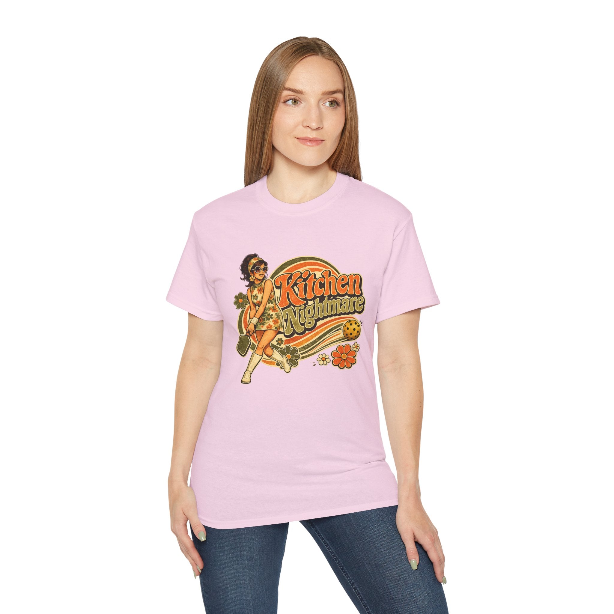 Kitchen Nightmare Retro Tee — Vintage Pinup Pickleball Graphic Shirt