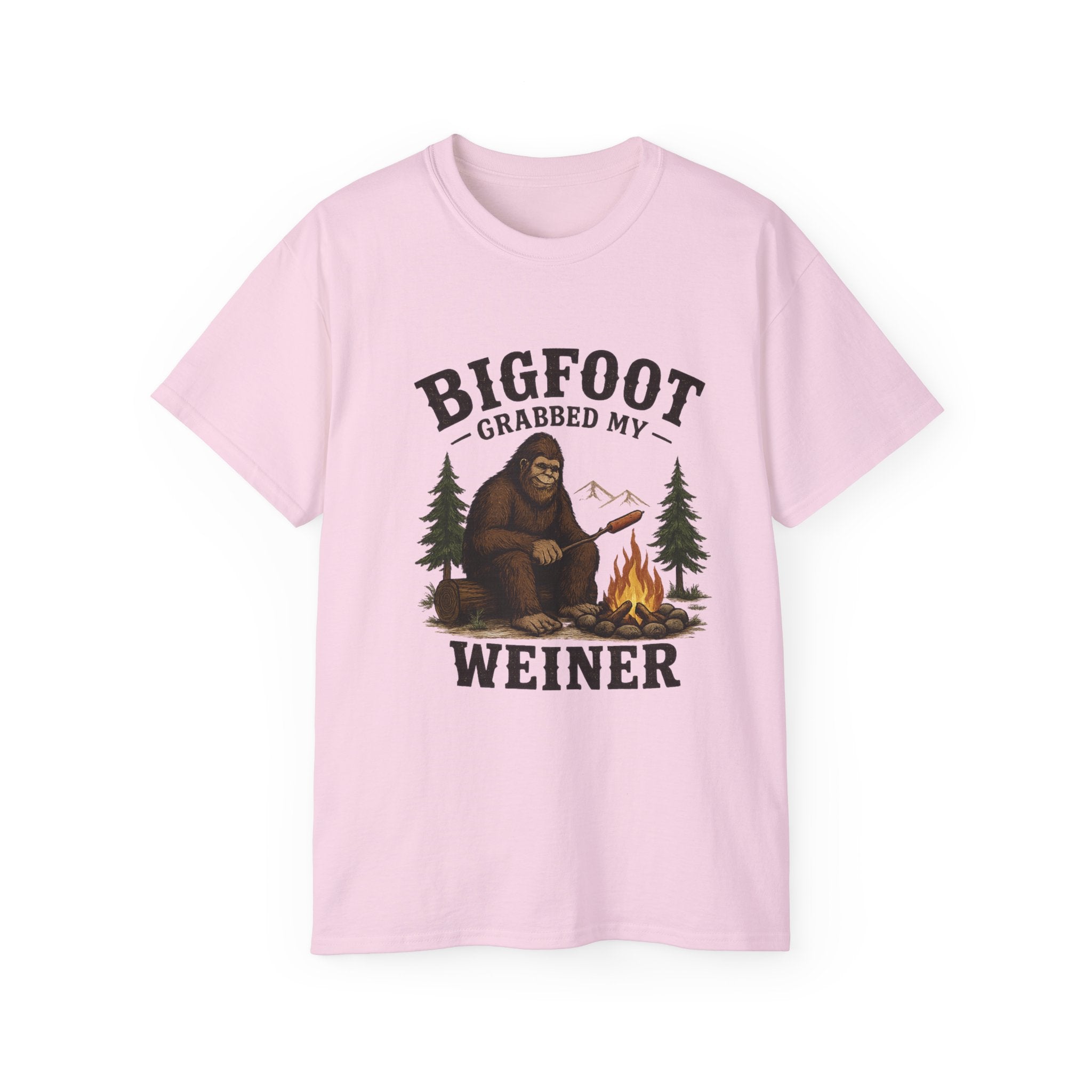 Bigfoot Grabbed My Weiner T-Shirt — Funny Camping Sasquatch Tee