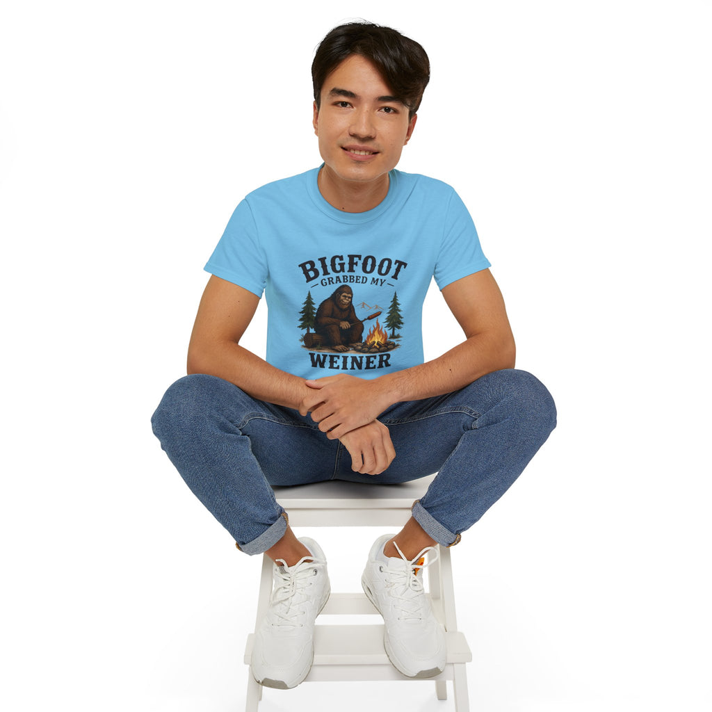 Bigfoot Grabbed My Weiner T-Shirt — Funny Camping Sasquatch Tee