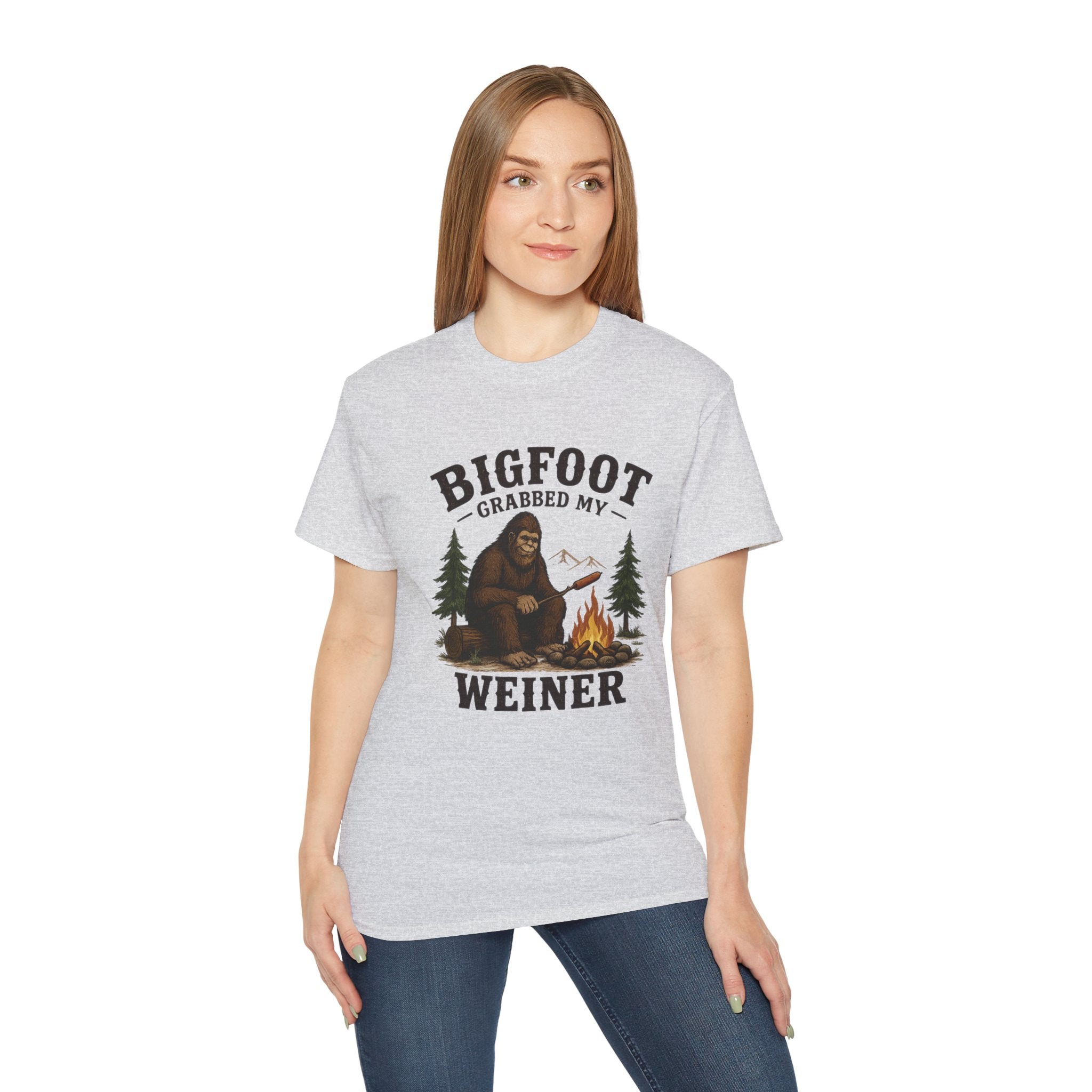Bigfoot Grabbed My Weiner T-Shirt — Funny Camping Sasquatch Tee