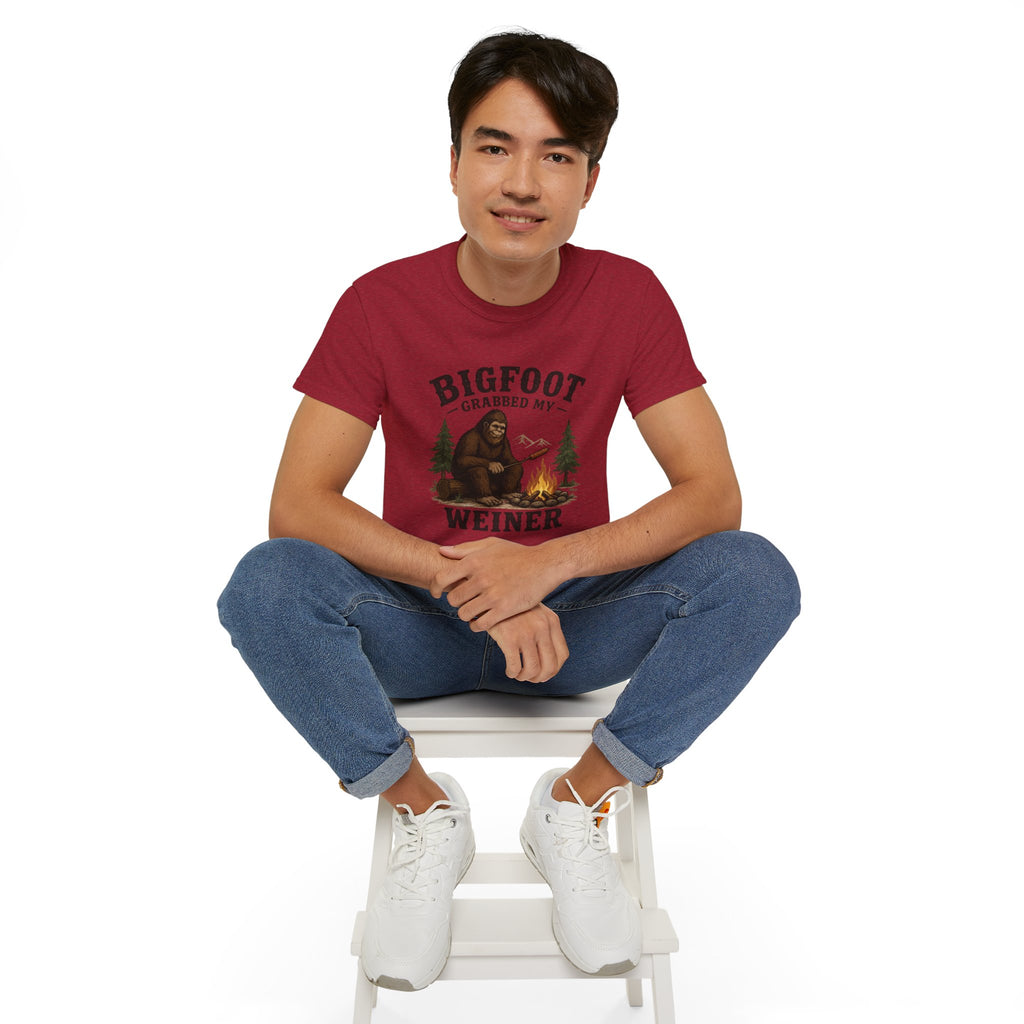 Bigfoot Grabbed My Weiner T-Shirt — Funny Camping Sasquatch Tee