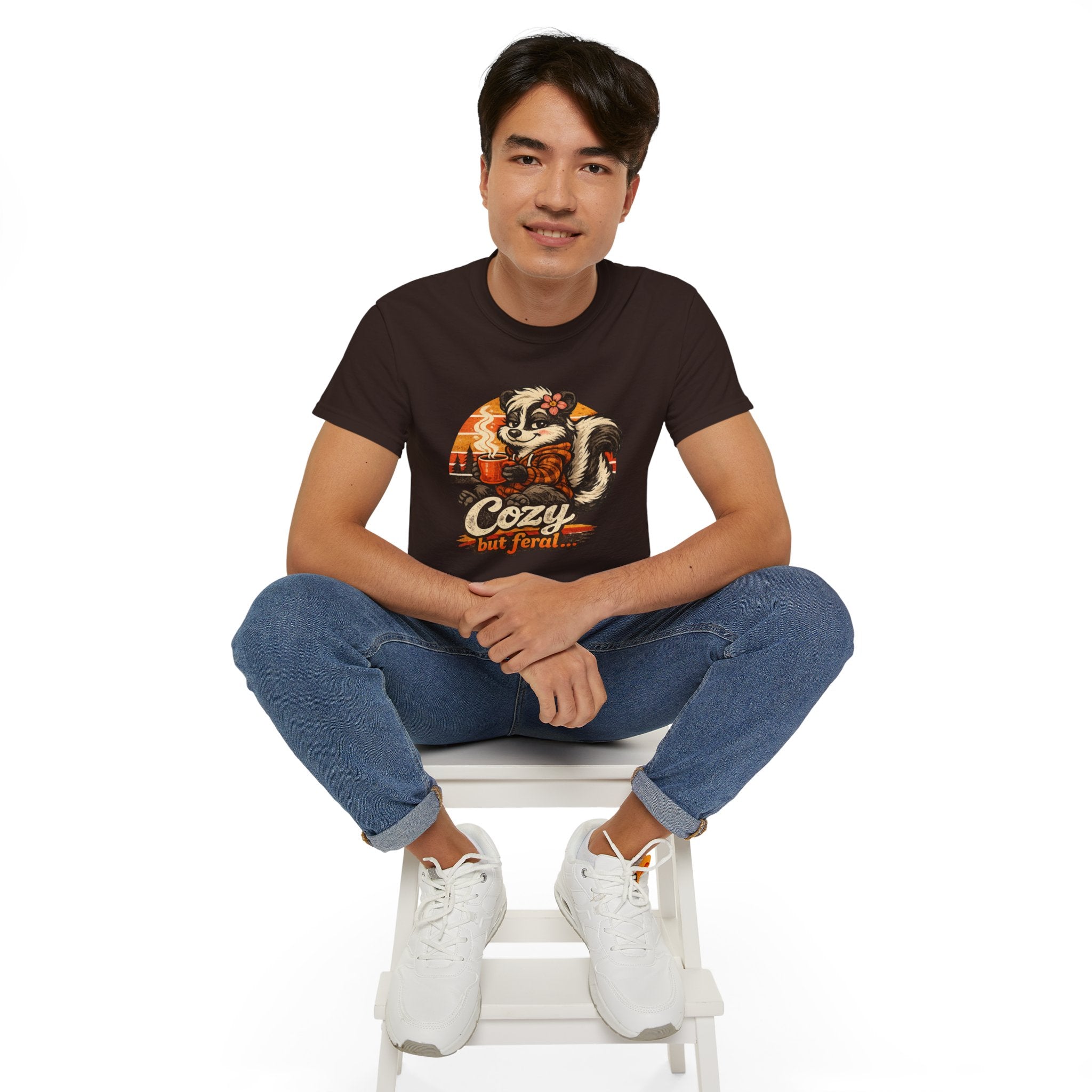Cozy But Feral Skunk T-Shirt – Cute Retro Autumn Graphic Tee