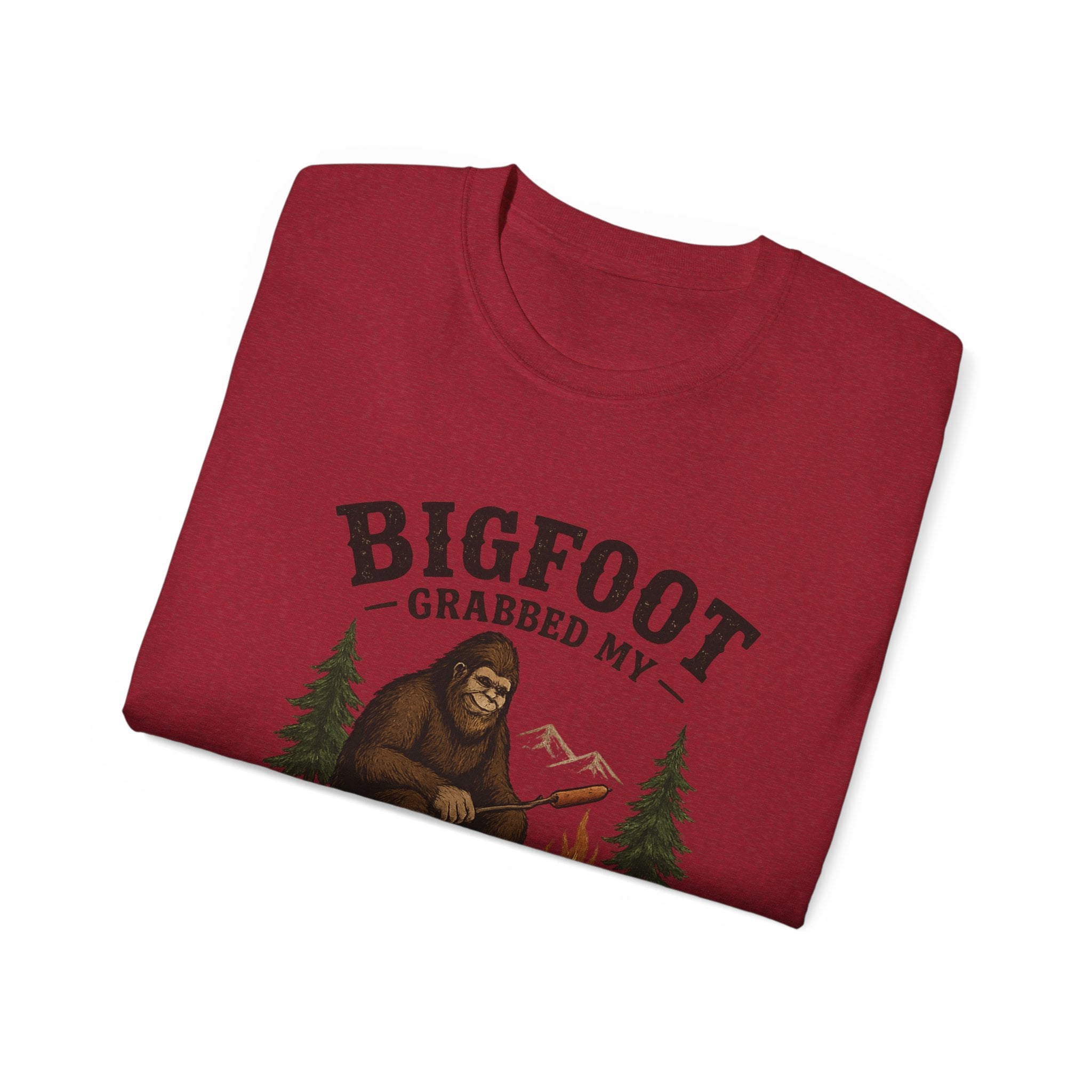 Bigfoot Grabbed My Weiner T-Shirt — Funny Camping Sasquatch Tee