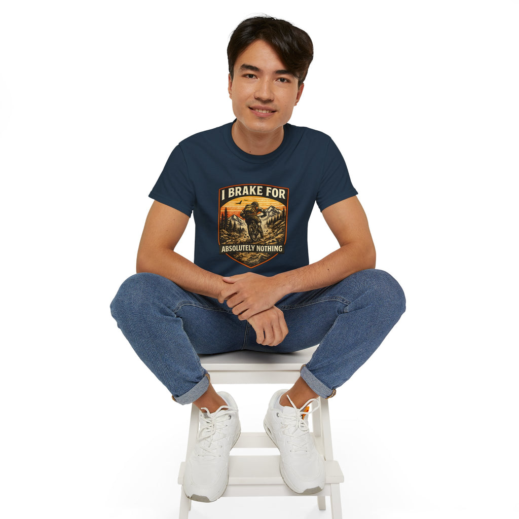 Mountain biking Tee Shirt — "I Brake for Absolutely Nothing" Vintage Rider Tee