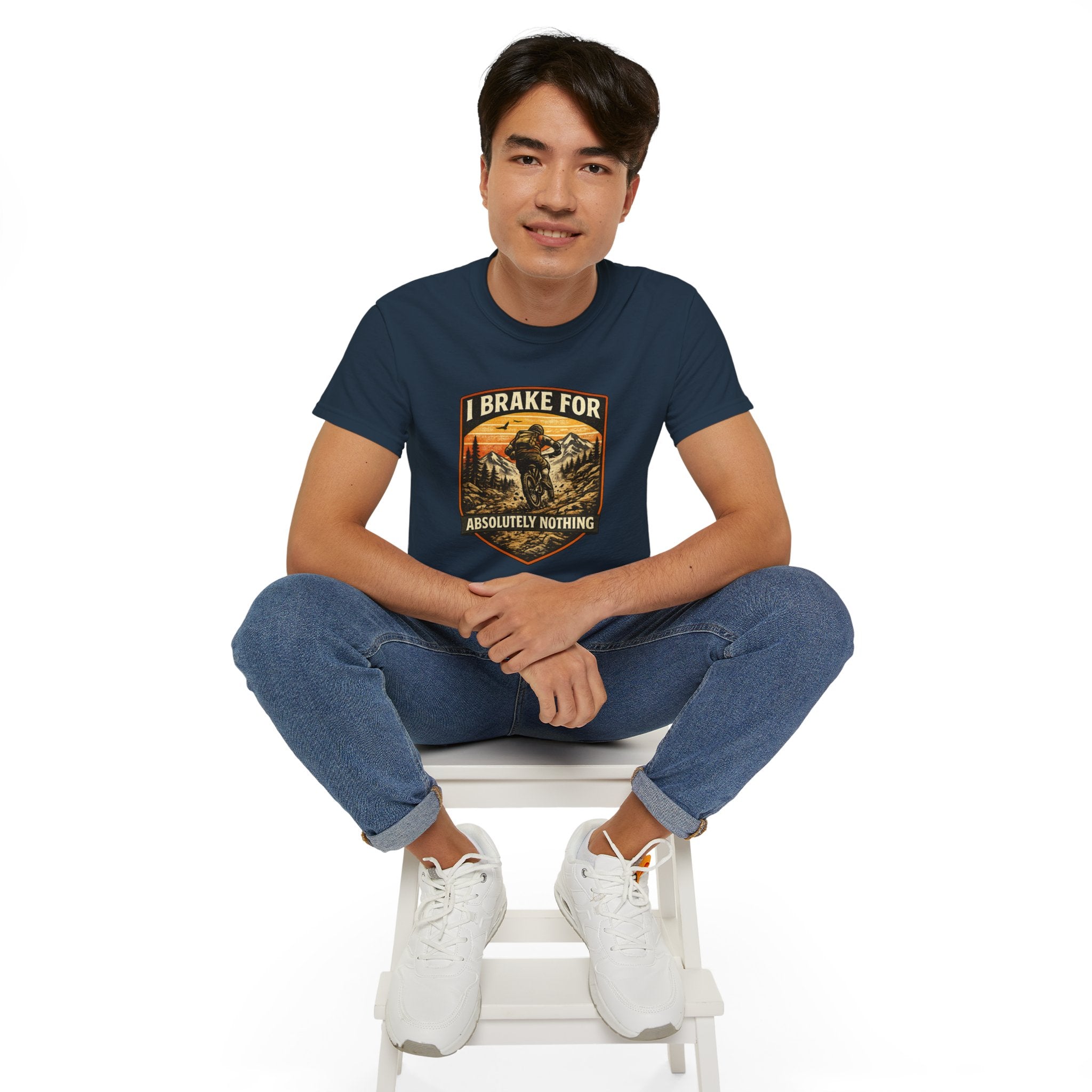 Mountain biking Tee Shirt — "I Brake for Absolutely Nothing" Vintage Rider Tee