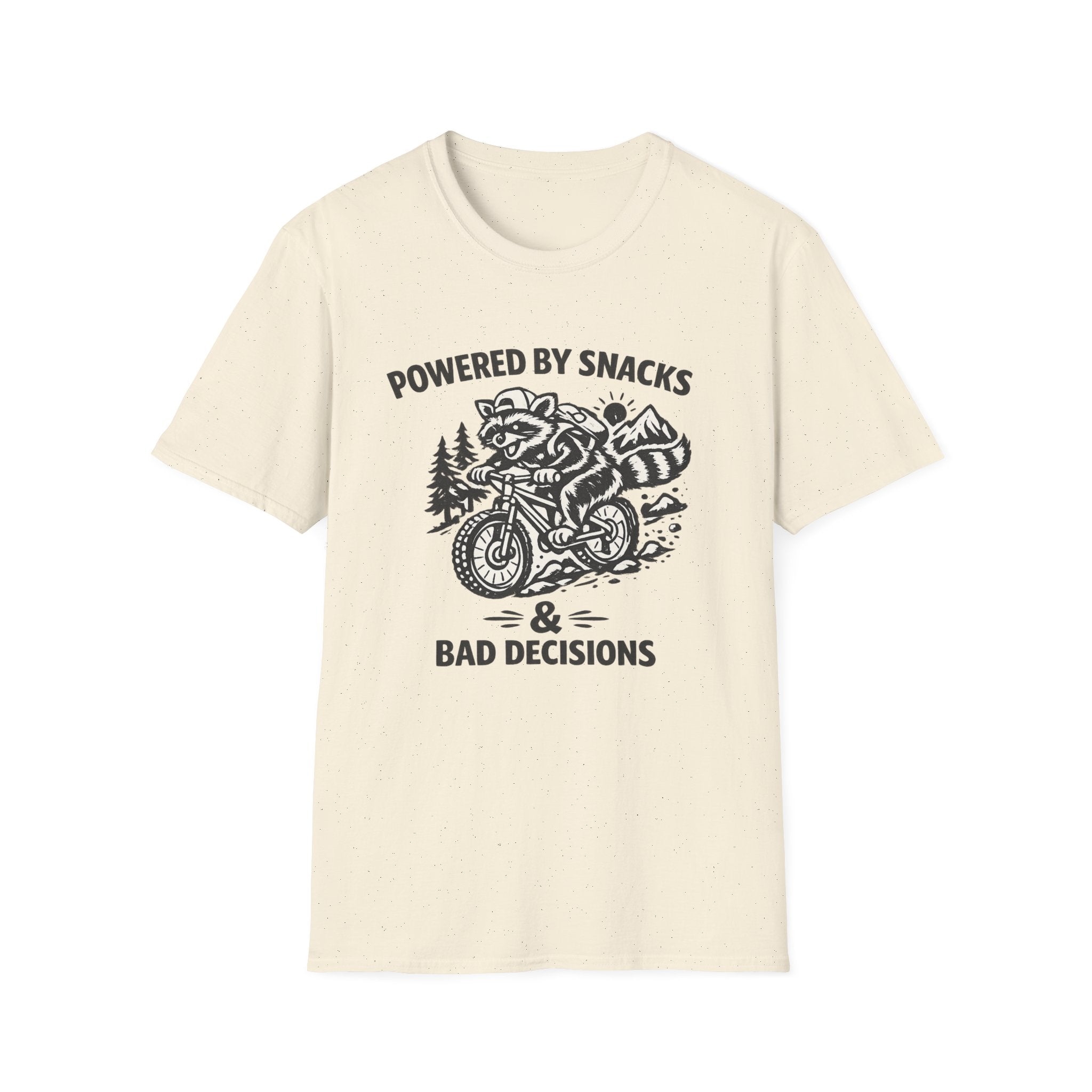 Mountain biking Tee Shirt  Powered by Snacks and Bad Decisions Graphic Tee